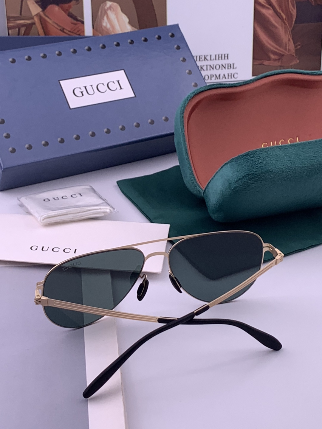 ♦️ GUCCI新款男女情侣款太阳镜多边形墨镜iP电镀永不褪色 超轻超有弹性整幅眼镜无螺丝重要的是压不坏