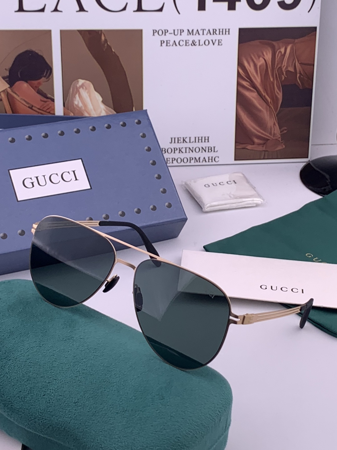 ♦️ GUCCI新款男女情侣款太阳镜多边形墨镜iP电镀永不褪色 超轻超有弹性整幅眼镜无螺丝重要的是压不坏