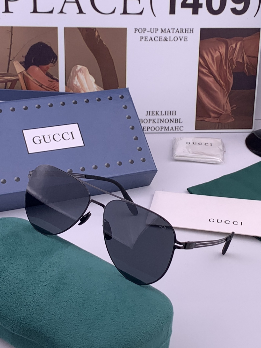 ♦️ GUCCI新款男女情侣款太阳镜多边形墨镜iP电镀永不褪色 超轻超有弹性整幅眼镜无螺丝重要的是压不坏