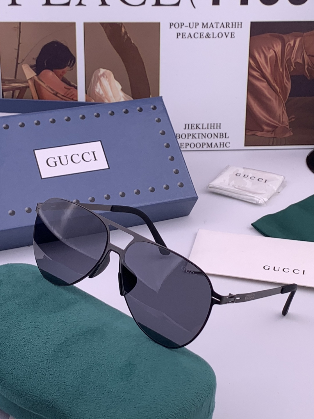 ♦️ GUCCI 新款男女情侣款太阳镜多边形墨镜iP电镀永不褪色 超轻超有弹性整幅眼镜无螺丝重要的是压不