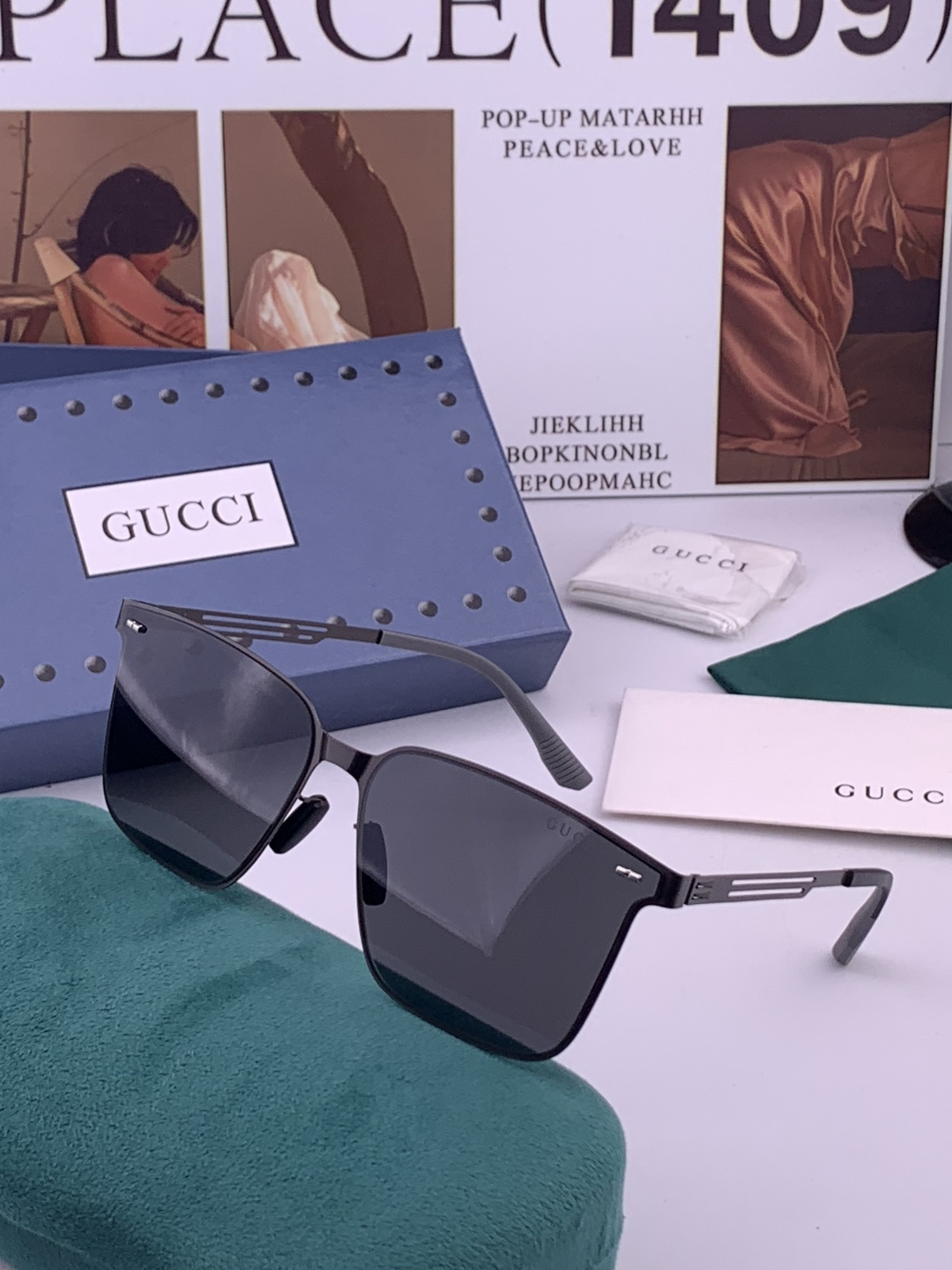 GUCCI 男款炫彩飞行员偏光太阳镜 ❤️材质：高清尼龙加厚卡槽高清偏光镜片 🌹无边框镜架💕颜👍型号：G