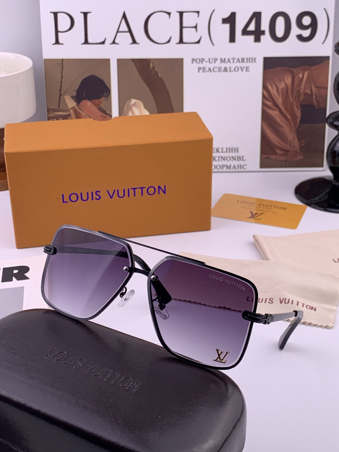 LV🔥高品质男女款”太阳镜🔥 开车钓鱼都可🔥百搭显瘦墨镜韩版男士飞行员大框司机开车防紫外线太阳镜，型号：