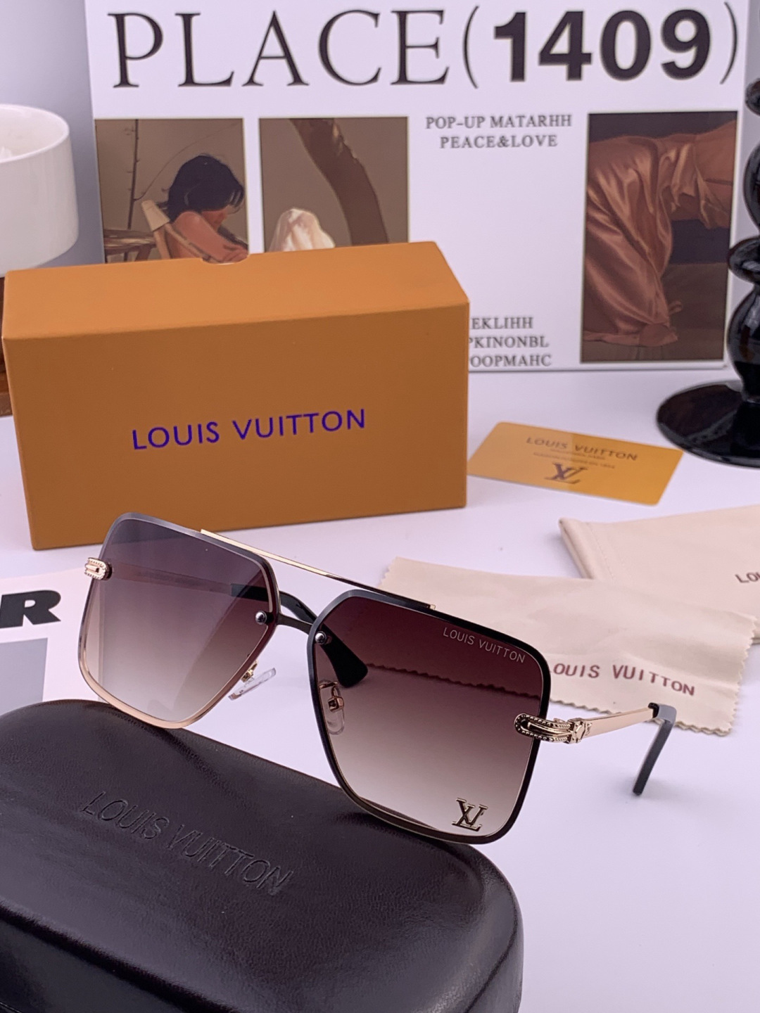 LV🔥高品质男女款”太阳镜🔥 开车钓鱼都可🔥百搭显瘦墨镜韩版男士飞行员大框司机开车防紫外线太阳镜，型号：