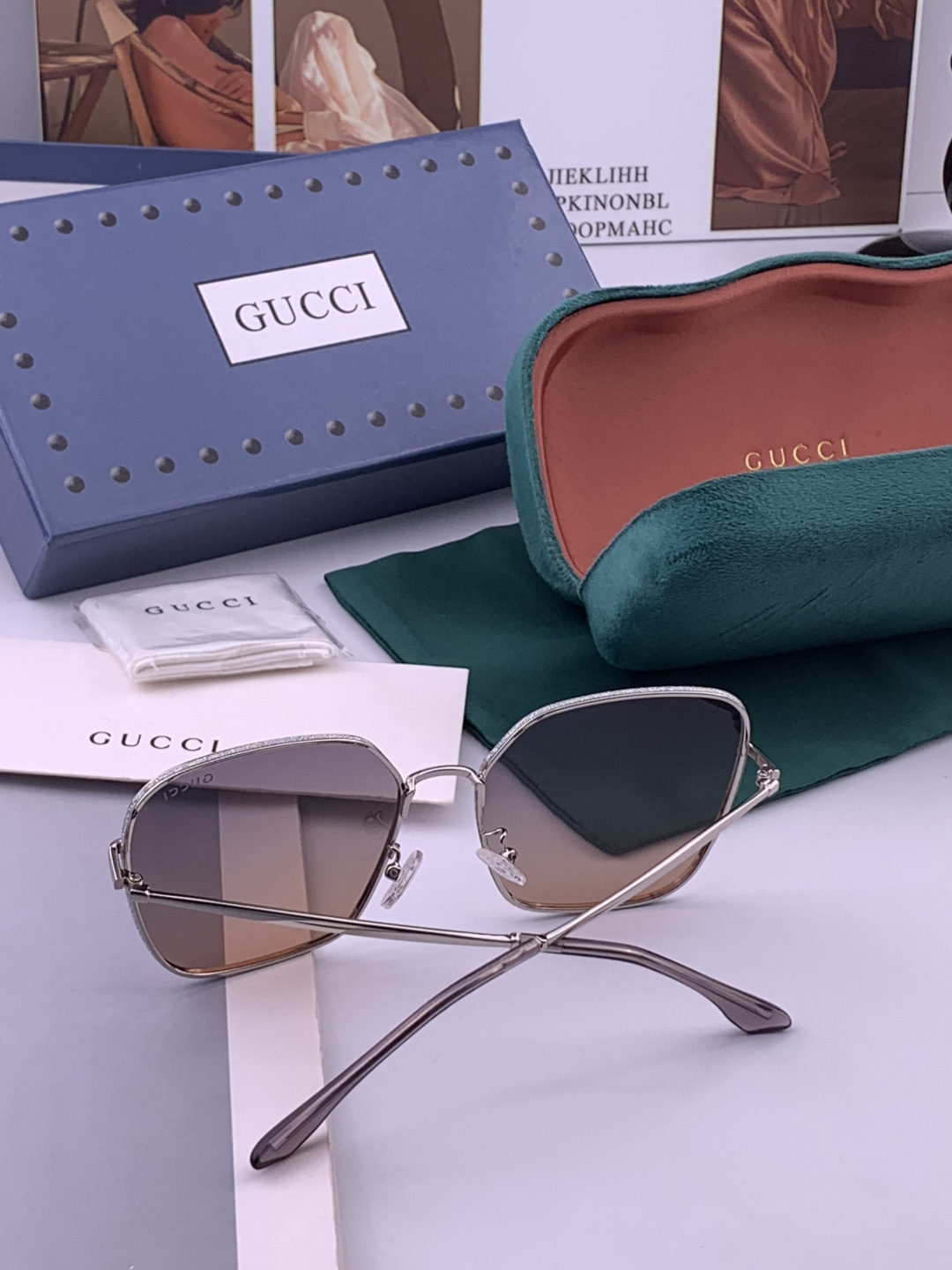 🔺 【GUCCI】开春新款 潮流爆款 时尚方框偏光太阳镜 高品质 佩戴舒适 网红潮款墨镜 女士高清尼龙偏
