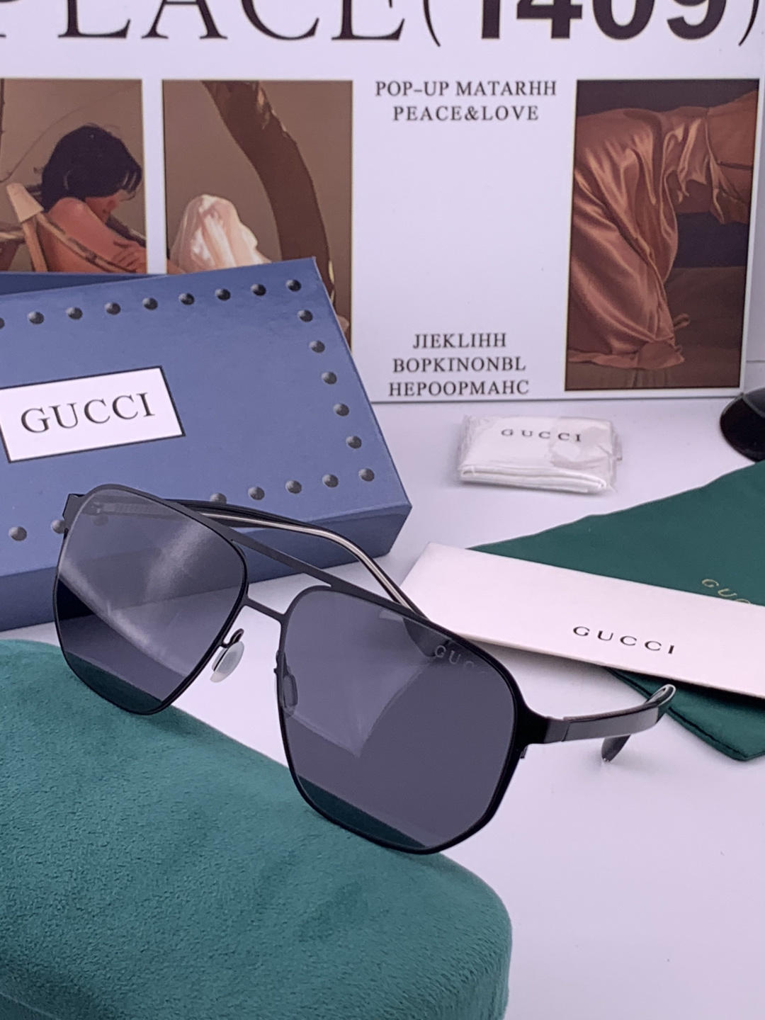 GUCCI 男款炫彩飞行员偏光太阳镜 ❤️材质：高清尼龙加厚卡槽高清偏光镜片 🌹无边框镜架💕颜👍型号：G