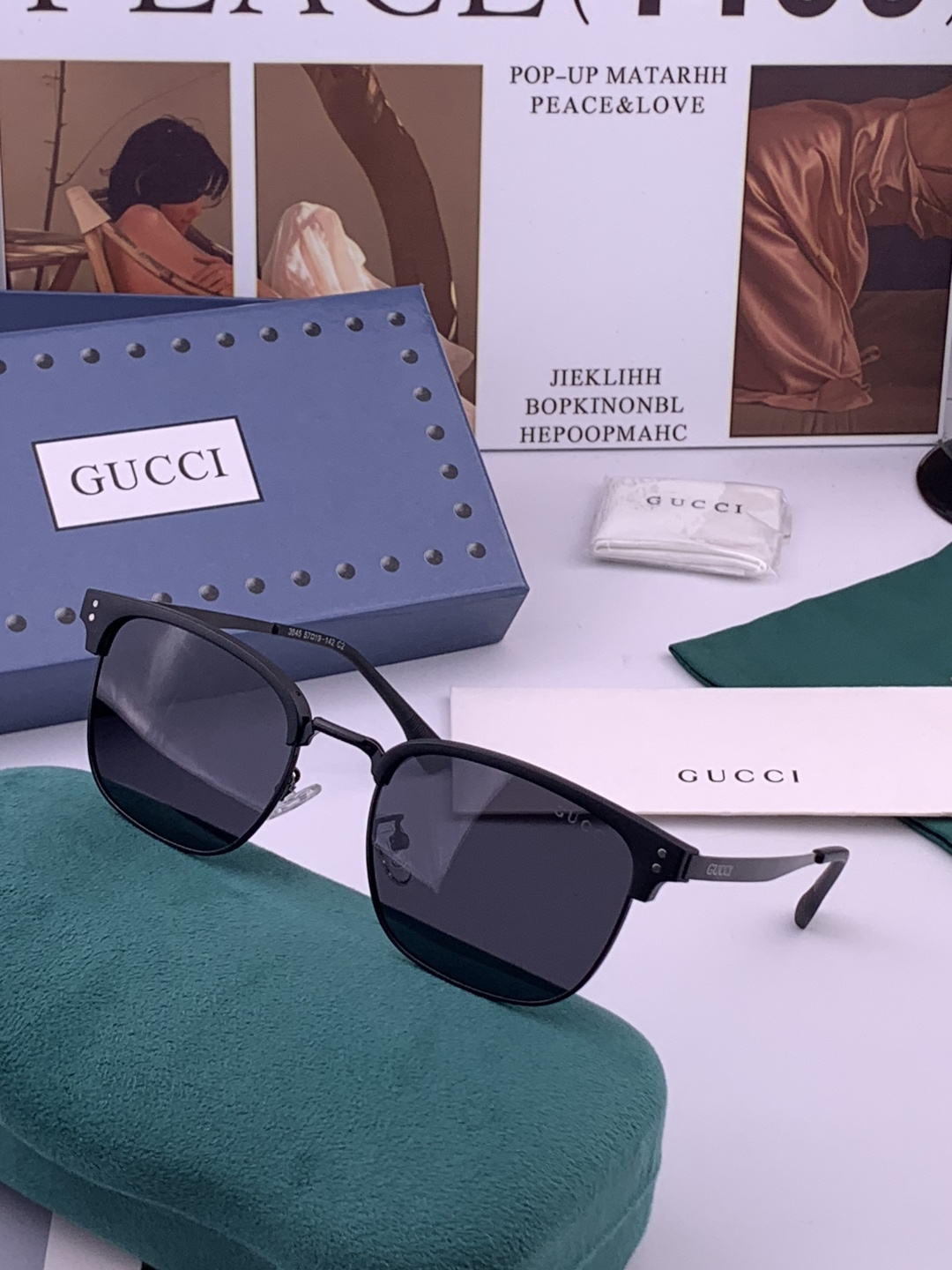 🔺 【GUCCI-偏光太阳镜】开春新款 潮流爆款 时尚方框偏光太阳镜 高品质 佩戴舒适 网红潮款墨镜 女