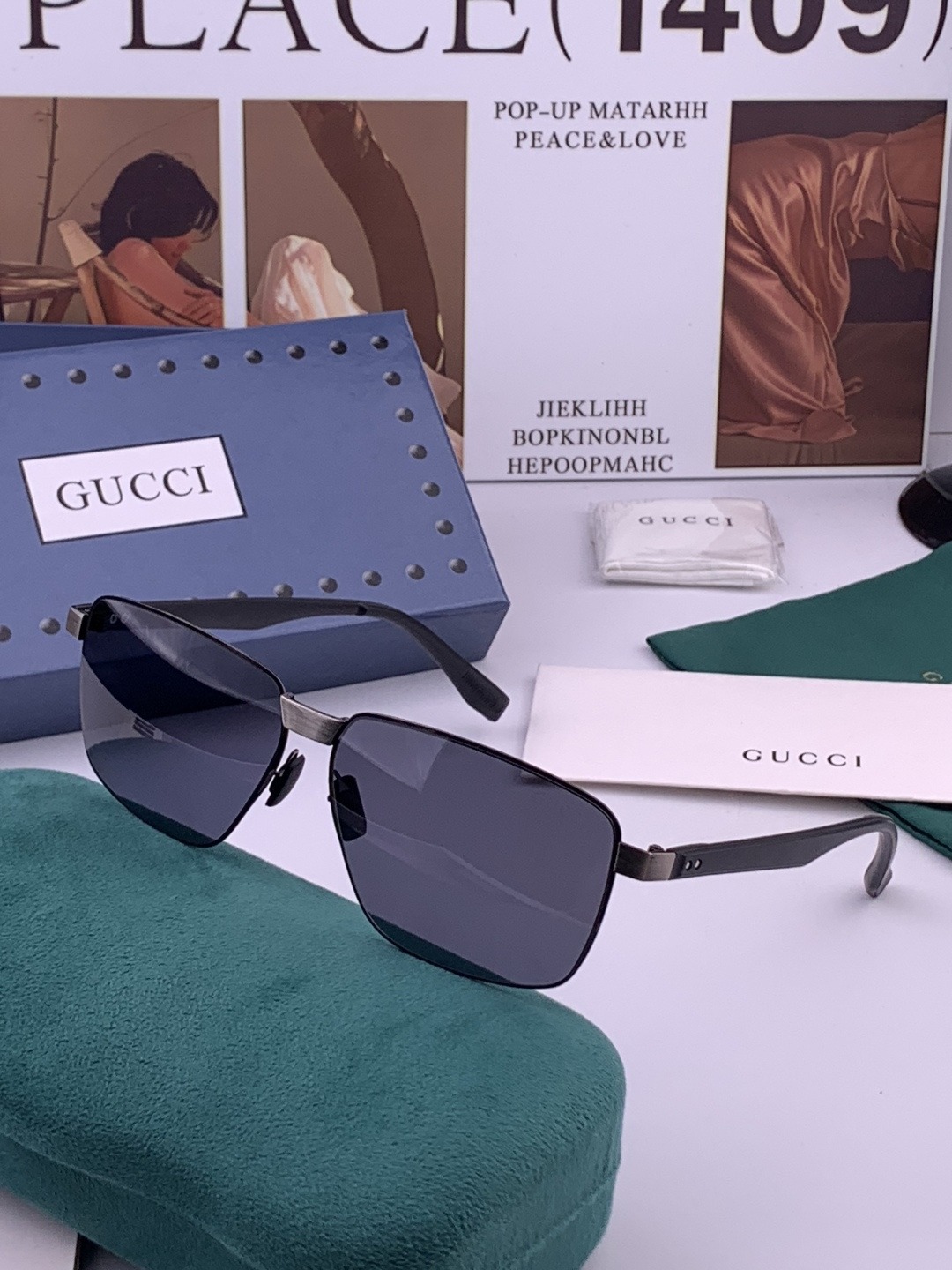 GUCCI 男款炫彩飞行员偏光太阳镜 ❤️材质：高清尼龙加厚卡槽高清偏光镜片 🌹无边框镜架💕颜👍型号：G