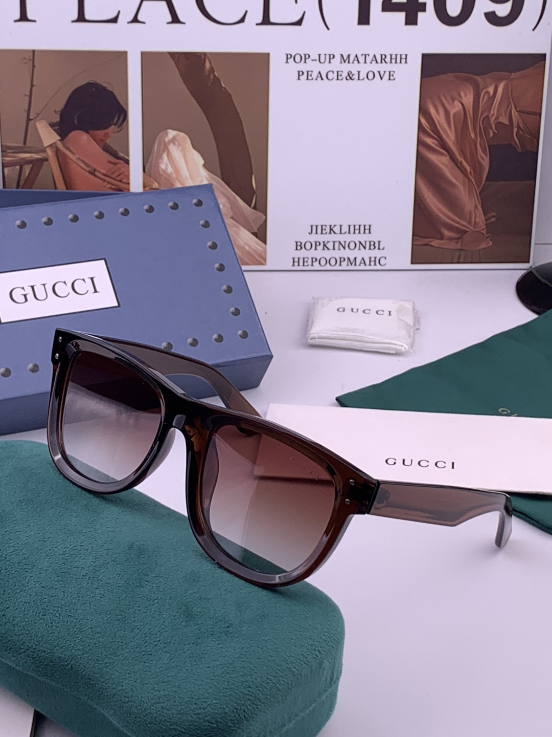 🔺 【GUCCI】开春新款 潮流爆款 时尚方框偏光太阳镜 高品质 佩戴舒适 网红潮款墨镜 型号：G910