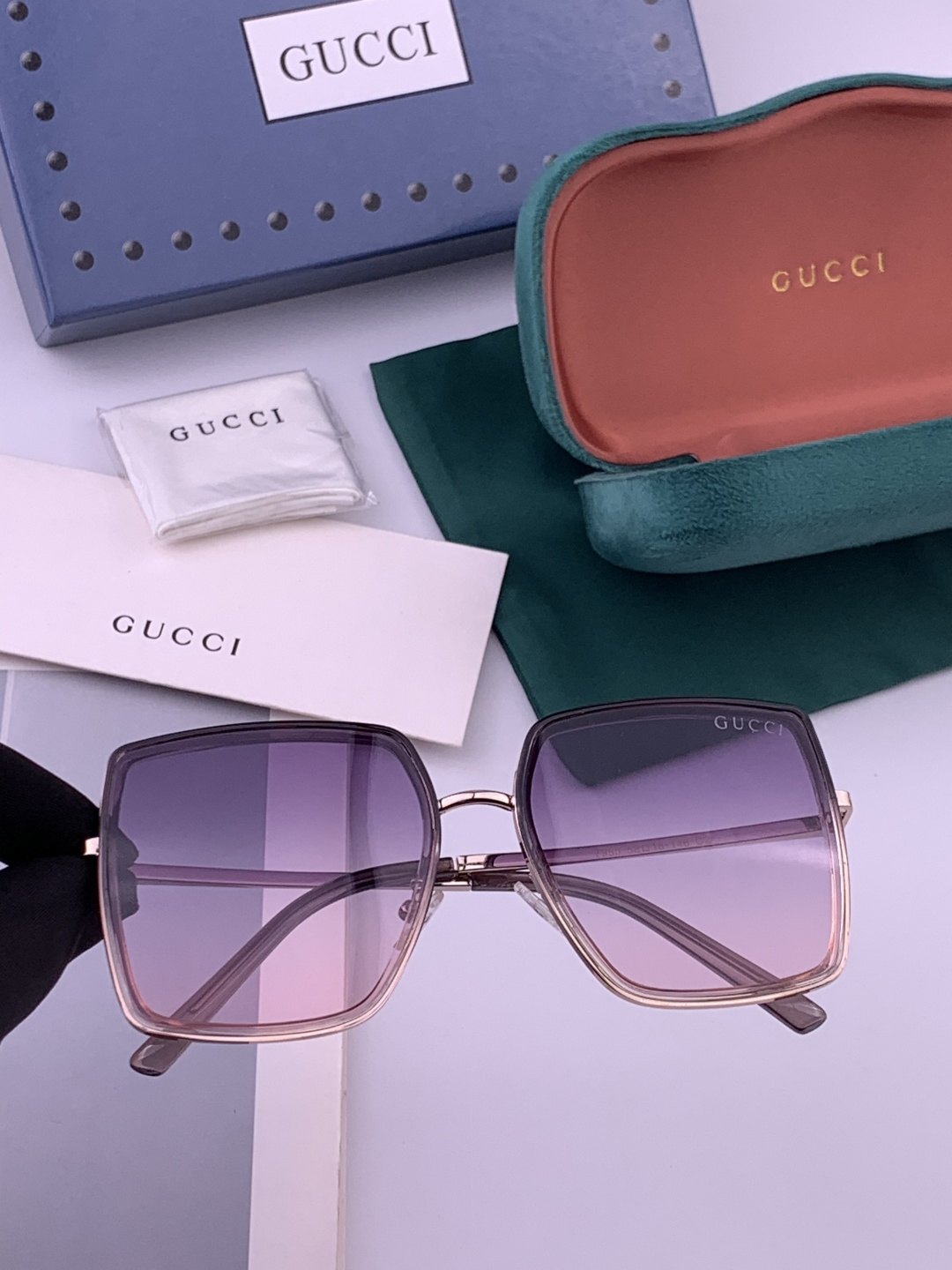🔺 【GUCCI】开春新款 潮流爆款 时尚方框偏光太阳镜 高品质 佩戴舒适 网红潮款墨镜 女士高清偏光太