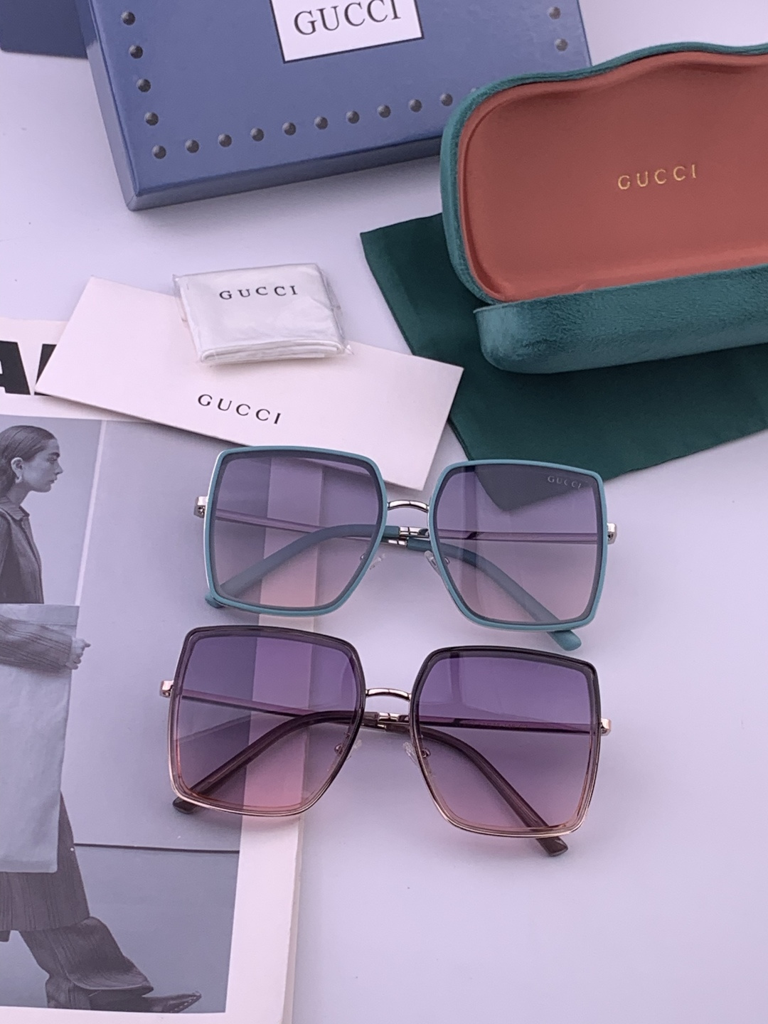 🔺 【GUCCI】开春新款 潮流爆款 时尚方框偏光太阳镜 高品质 佩戴舒适 网红潮款墨镜 女士高清偏光太