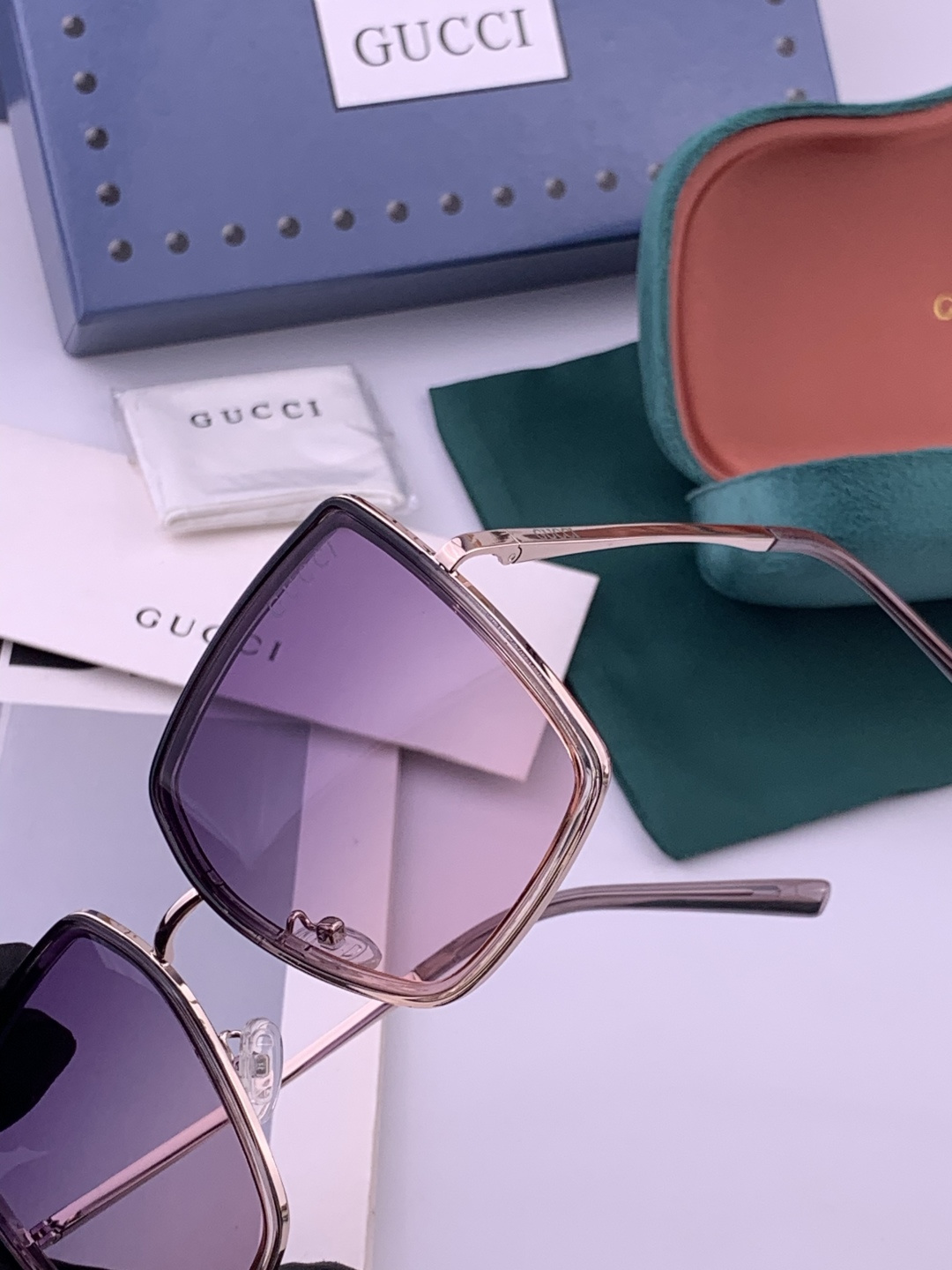 🔺 【GUCCI】开春新款 潮流爆款 时尚方框偏光太阳镜 高品质 佩戴舒适 网红潮款墨镜 女士高清偏光太