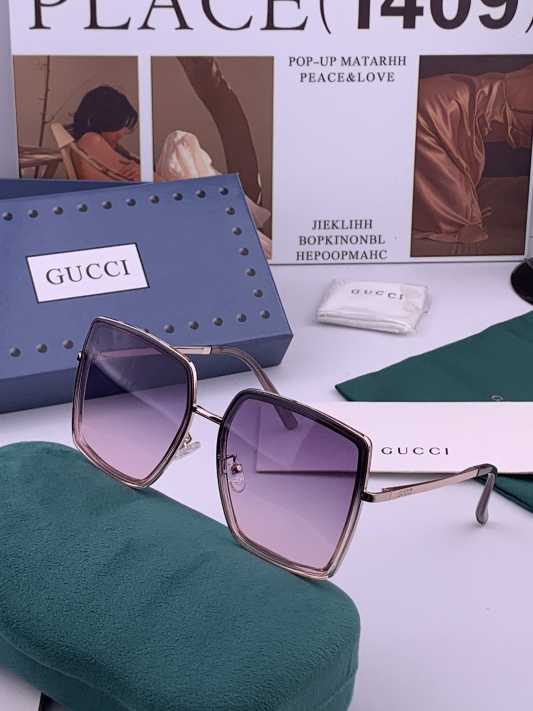 🔺 【GUCCI】开春新款 潮流爆款 时尚方框偏光太阳镜 高品质 佩戴舒适 网红潮款墨镜 女士高清偏光太