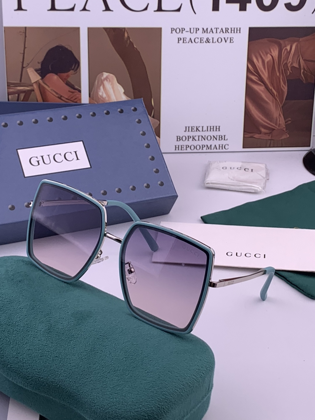 🔺 【GUCCI】开春新款 潮流爆款 时尚方框偏光太阳镜 高品质 佩戴舒适 网红潮款墨镜 女士高清偏光太