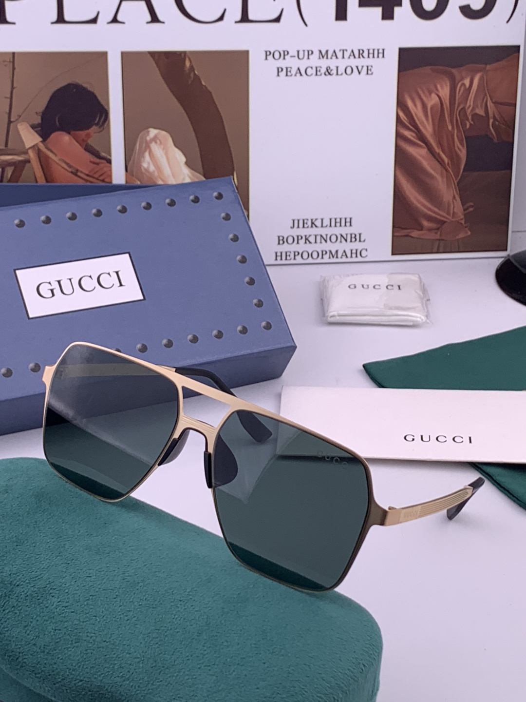 GUCCI 男款炫彩飞行员偏光太阳镜 ❤️材质：高清尼龙加厚卡槽高清偏光镜片 🌹无边框镜架💕颜👍型号：G