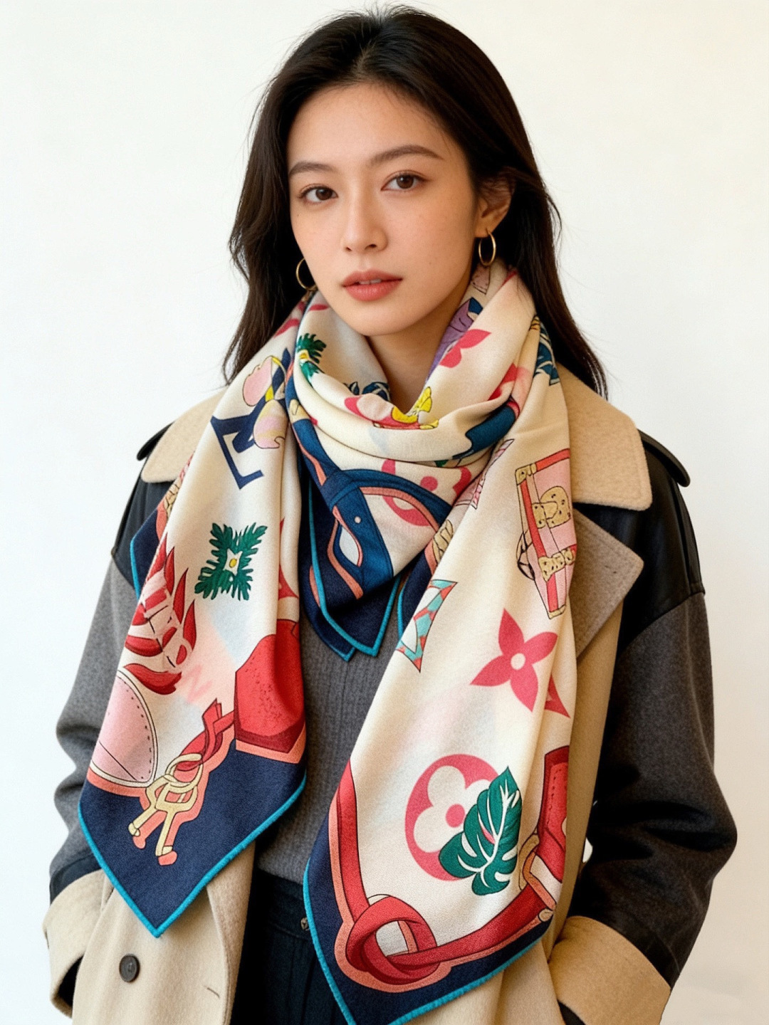 LV x TM 140披肩【140顶级丝绒双面同色披肩】本款L Multicolor披肩出自路易威登与知