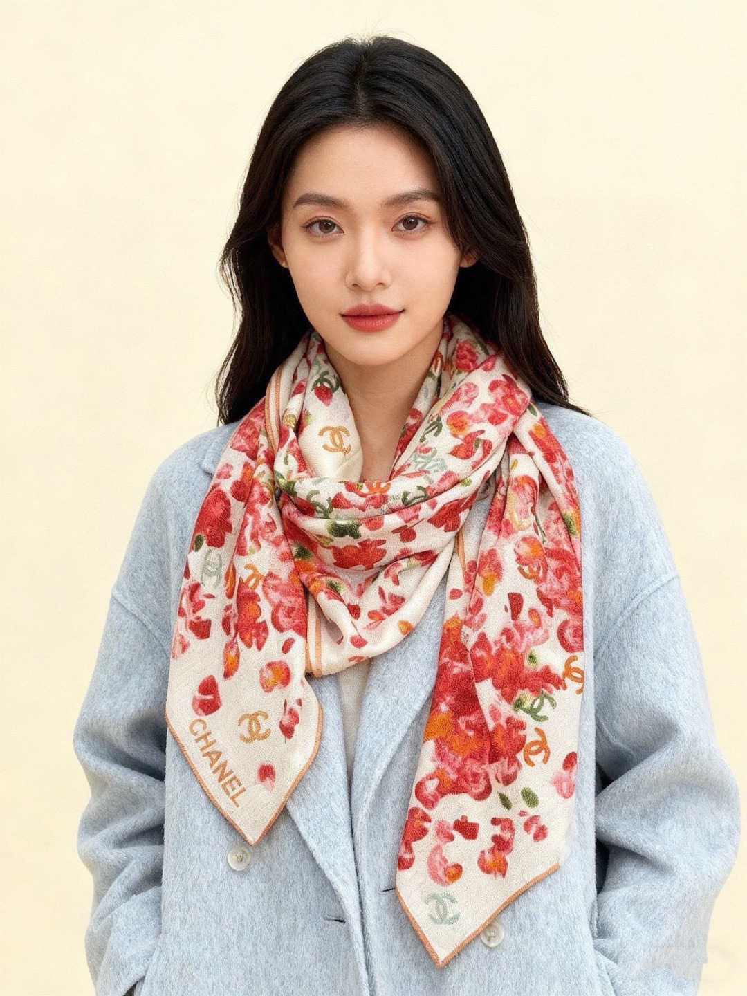🌸·春日碎花Chanel 140丝绒双面披肩新款碎花花披肩超级有氛围感135*135cm的大尺寸配色太好