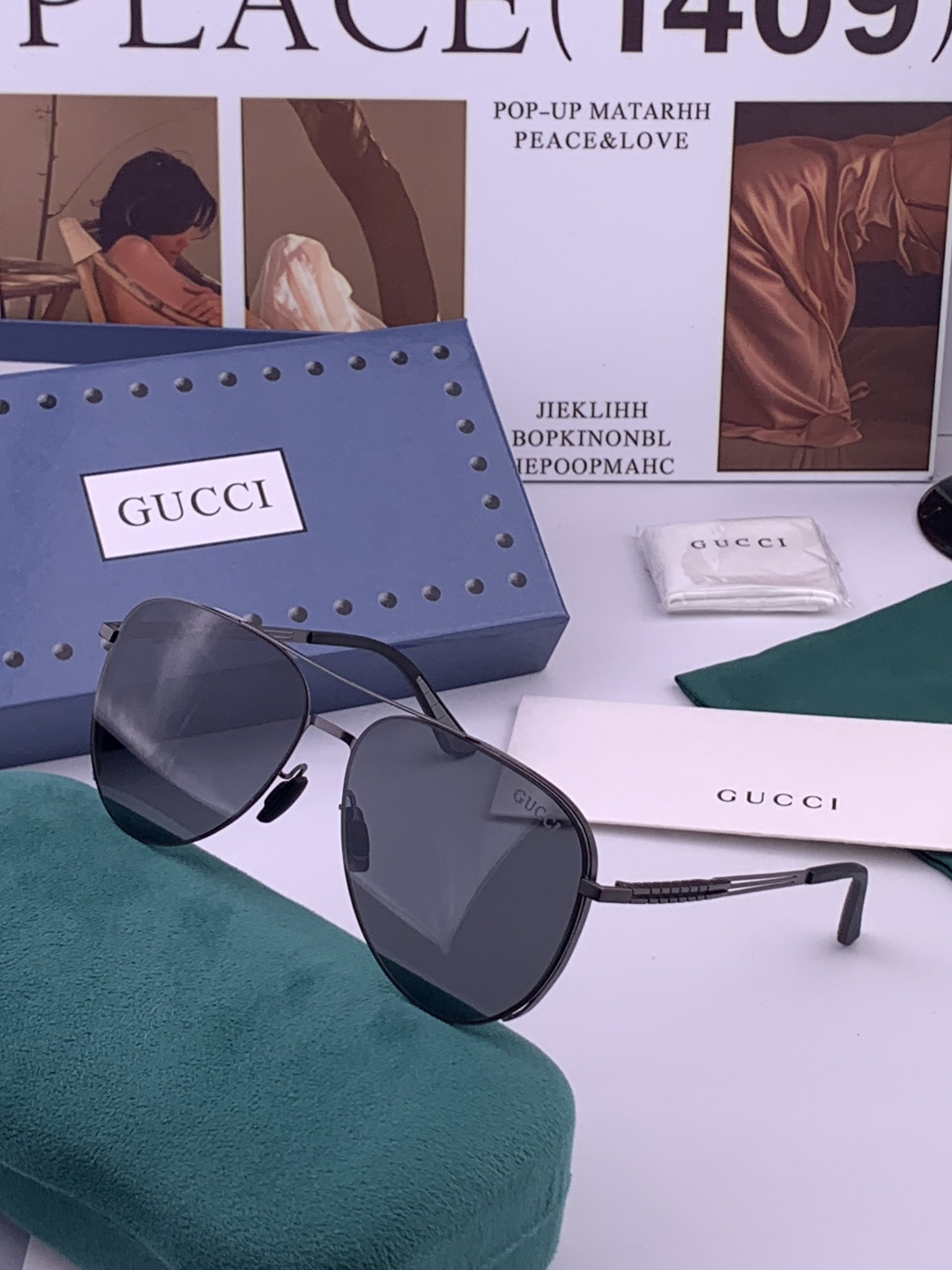GUCCI 男款炫彩飞行员偏光太阳镜 ❤️材质：高清尼龙加厚卡槽高清偏光镜片 🌹无边框镜架💕颜👍型号：G
