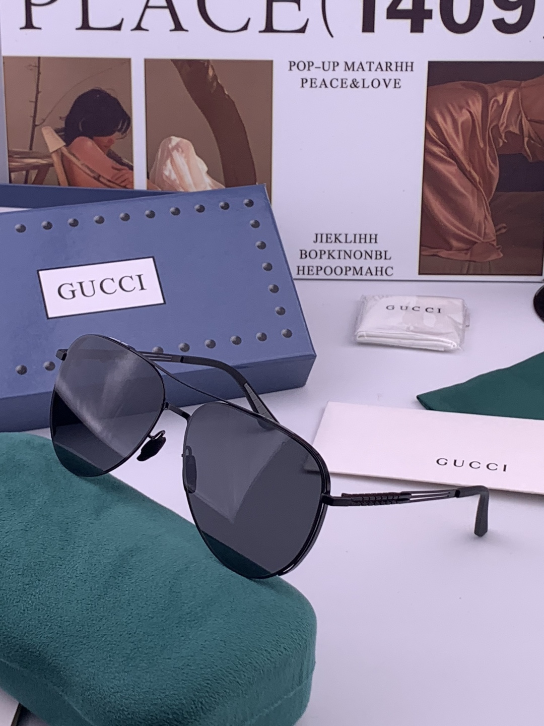 GUCCI 男款炫彩飞行员偏光太阳镜 ❤️材质：高清尼龙加厚卡槽高清偏光镜片 🌹无边框镜架💕颜👍型号：G