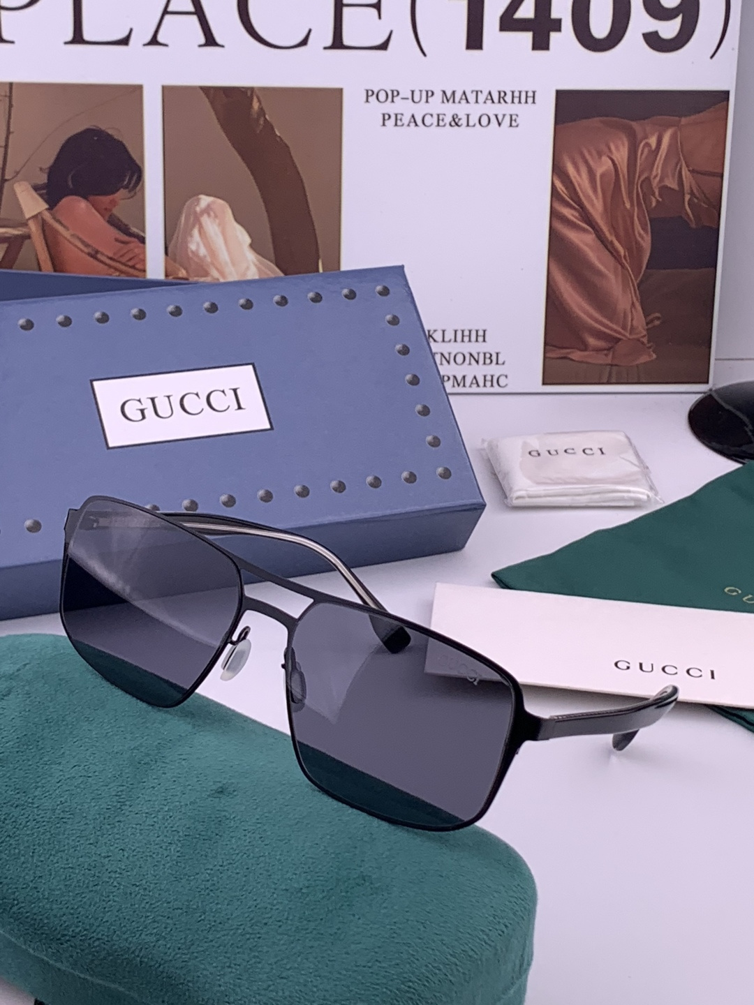 GUCCI 男款炫彩飞行员偏光太阳镜 ❤️材质：高清尼龙加厚卡槽高清偏光镜片 🌹无边框镜架💕颜👍型号：G