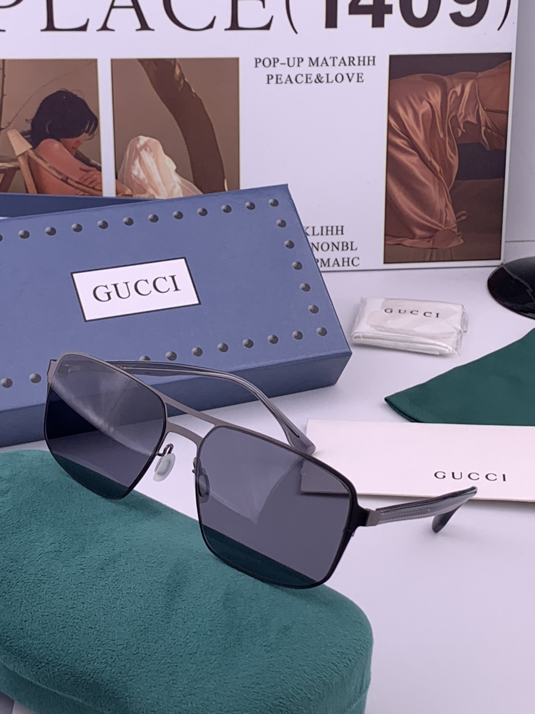GUCCI 男款炫彩飞行员偏光太阳镜 ❤️材质：高清尼龙加厚卡槽高清偏光镜片 🌹无边框镜架💕颜👍型号：G