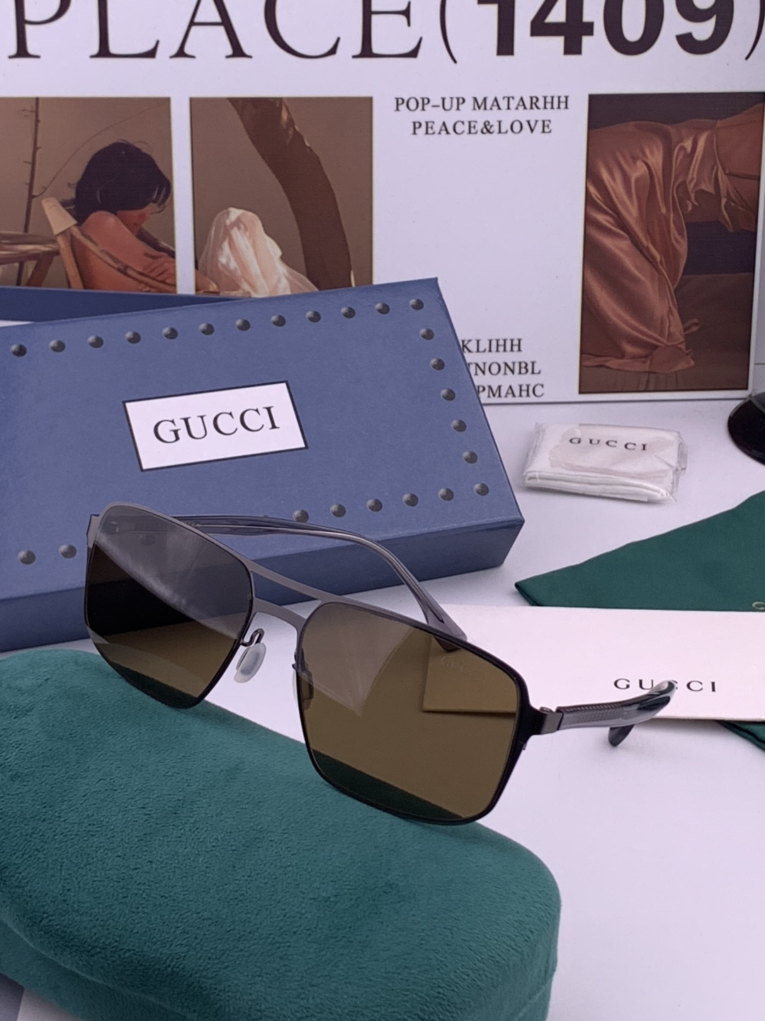 GUCCI 男款炫彩飞行员偏光太阳镜 ❤️材质：高清尼龙加厚卡槽高清偏光镜片 🌹无边框镜架💕颜👍型号：G