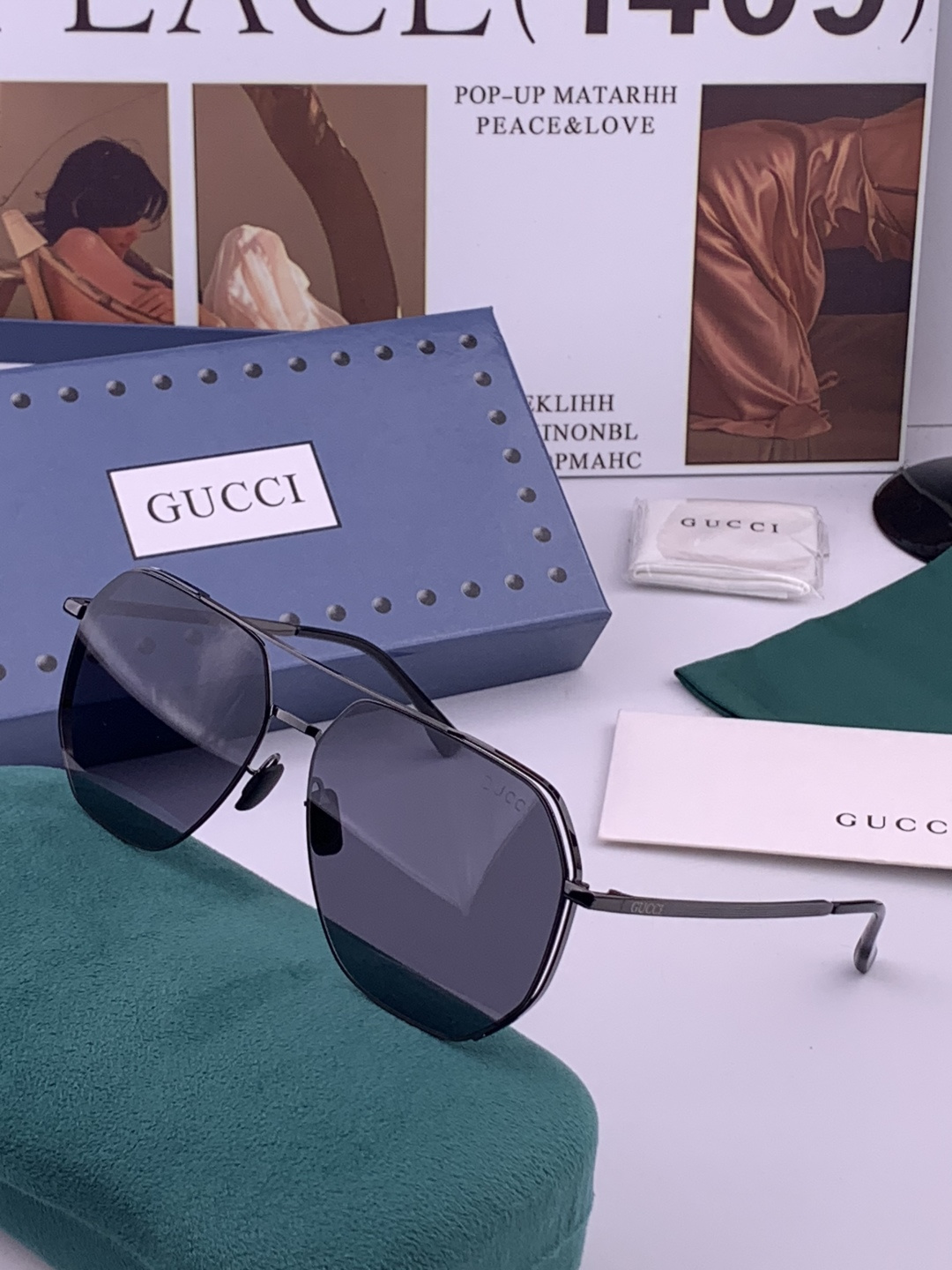 GUCCI 男款炫彩飞行员偏光太阳镜 ❤️材质：高清尼龙加厚卡槽高清偏光镜片 🌹无边框镜架💕颜👍型号：G