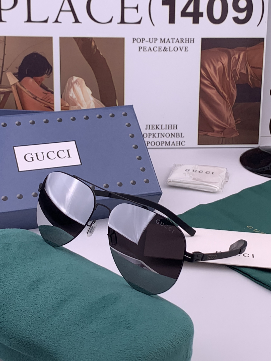 GUCCI  新款男女情侣款太阳镜多边形墨镜iP电镀永不褪色 超轻超有弹性整幅眼镜无螺丝重要的是压不坏 