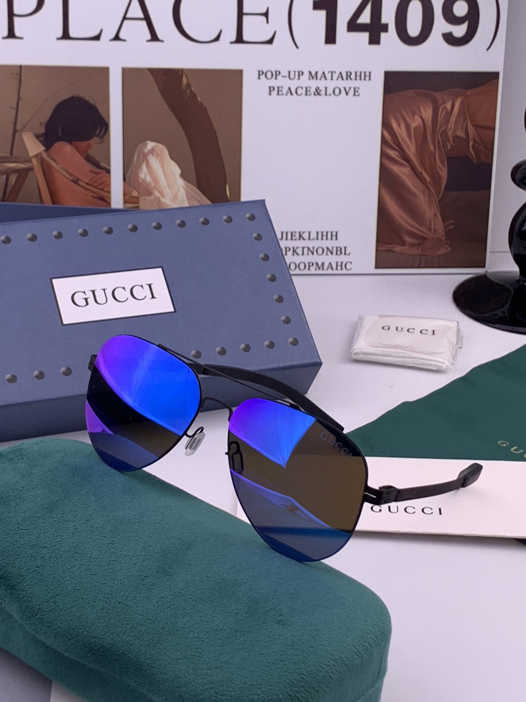 GUCCI  新款男女情侣款太阳镜多边形墨镜iP电镀永不褪色 超轻超有弹性整幅眼镜无螺丝重要的是压不坏 