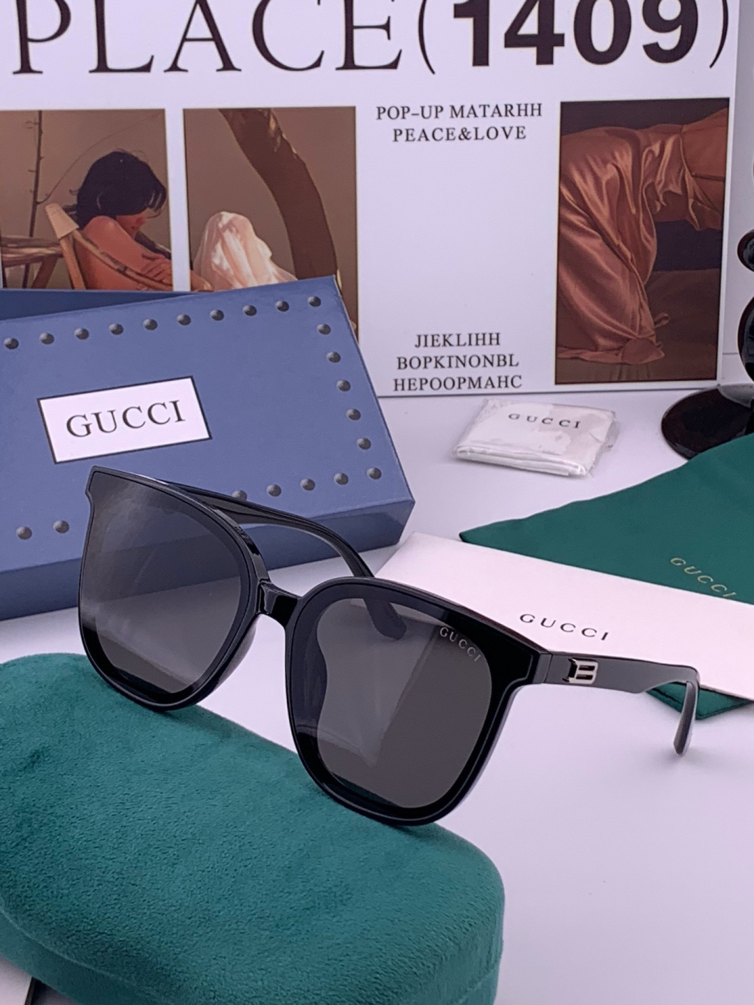 GUCCI  新款尼龙偏光太眼镜，情侣款时尚方框太阳镜佩戴舒适网红潮流款墨镜，大气女人范儿，大脸小脸都好