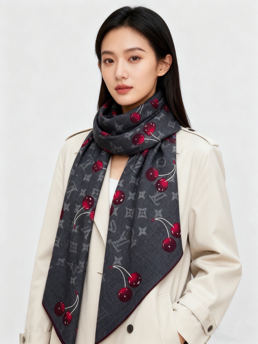 LV X TM MONOGRAMCERISE 140丝绒方巾【140双面丝绒同色】LV × TM Mon