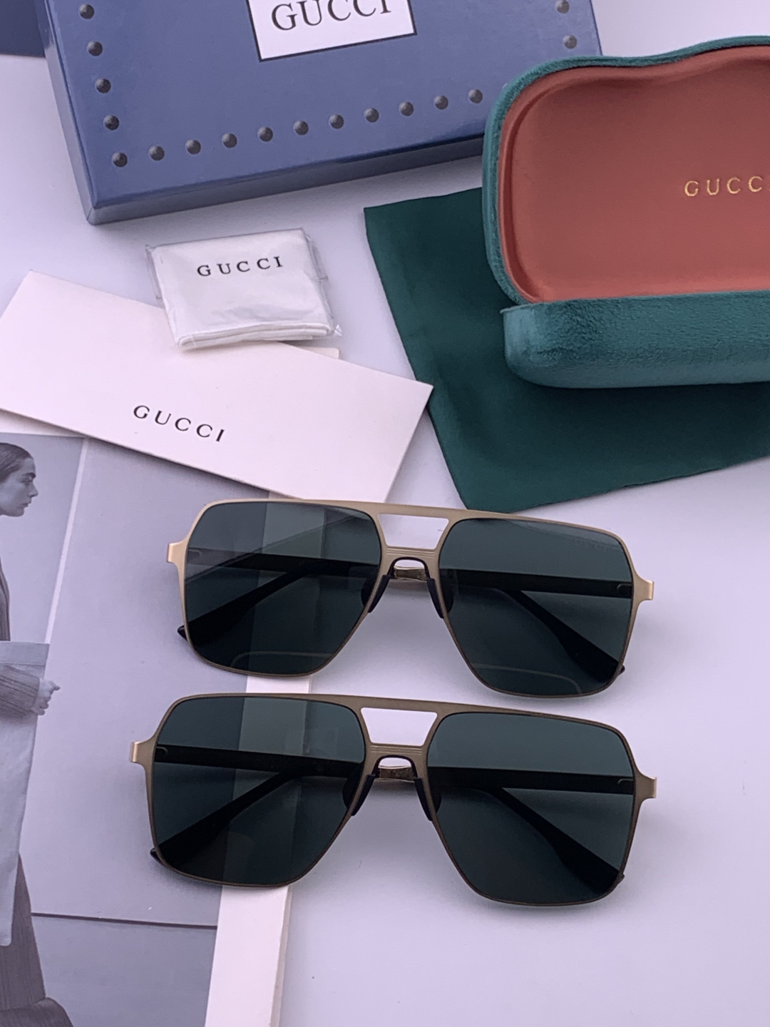 GUCCI 男款炫彩飞行员偏光太阳镜 ❤️材质：高清尼龙加厚卡槽高清偏光镜片 🌹无边框镜架💕颜👍型号：G