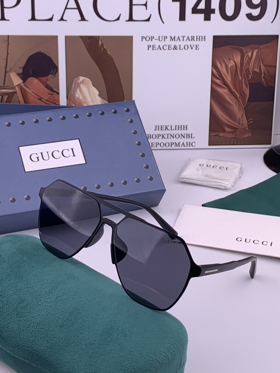 GUCCI 男款炫彩飞行员偏光太阳镜 ❤️材质：高清尼龙加厚卡槽高清偏光镜片 🌹无边框镜架💕颜👍型号：G