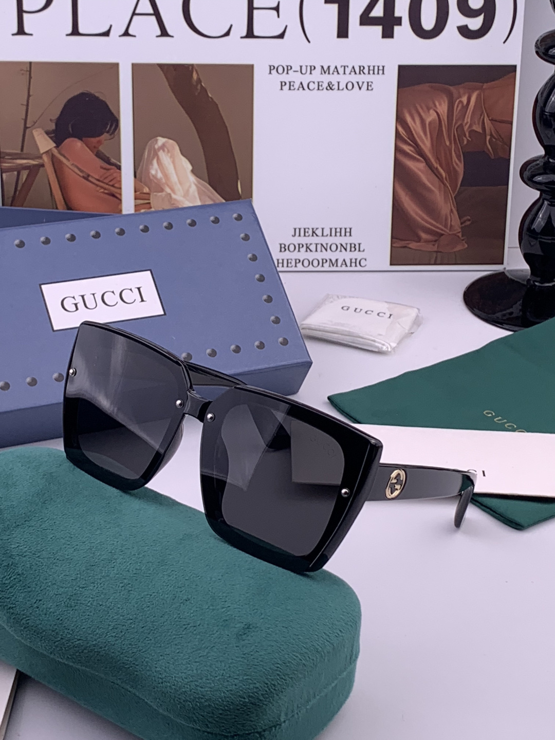 🔺 【GUCCI】开春新款 潮流爆款 时尚方框太阳镜 高品质 佩戴舒适 网红潮款墨镜 型号：G9600