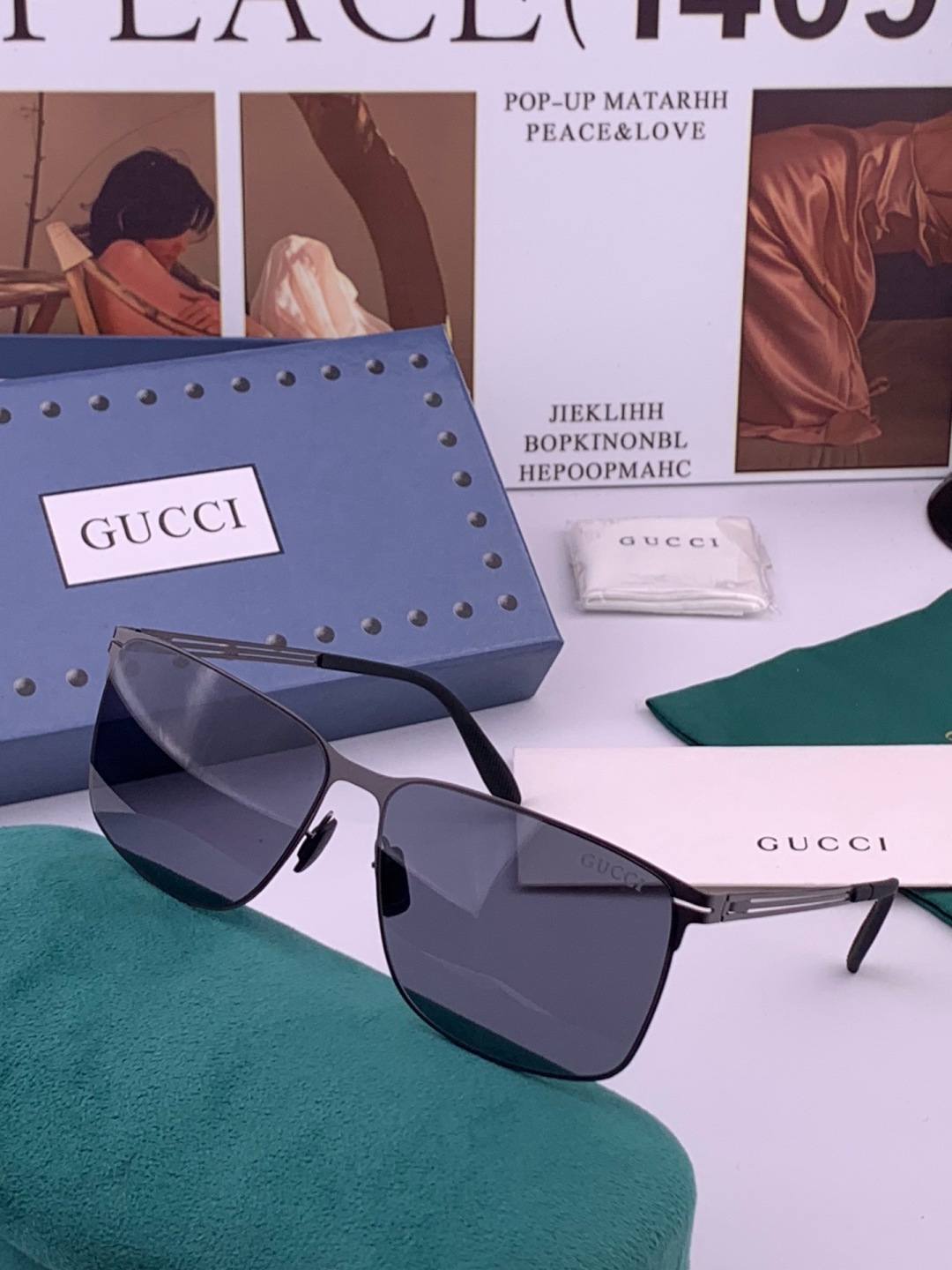 ♦️ GUCCI 新款男女情侣款太阳镜iP电镀永不褪色 超轻超有弹性整幅眼镜无螺丝重要的是压不坏 高清尼