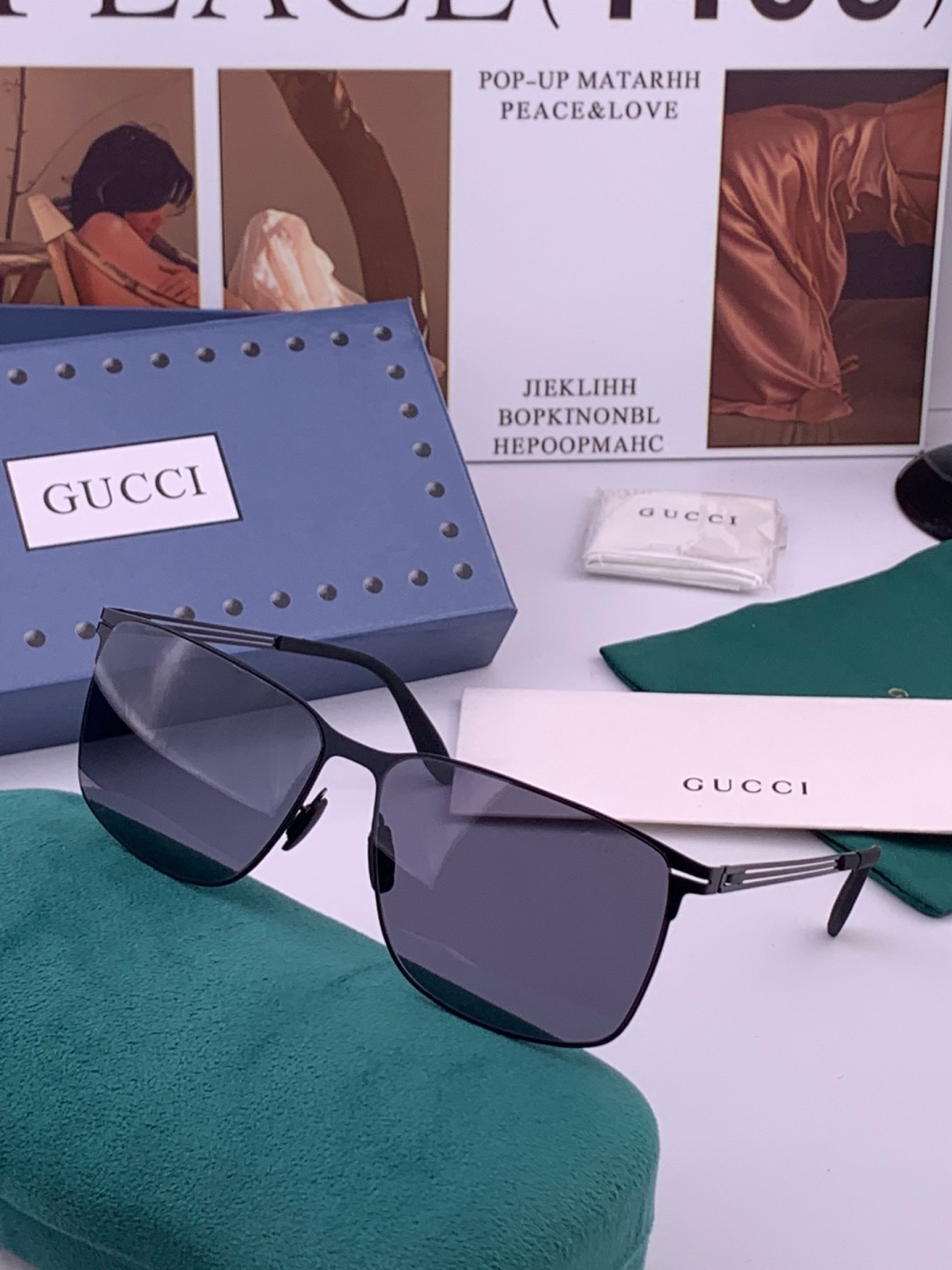♦️ GUCCI 新款男女情侣款太阳镜iP电镀永不褪色 超轻超有弹性整幅眼镜无螺丝重要的是压不坏 高清尼