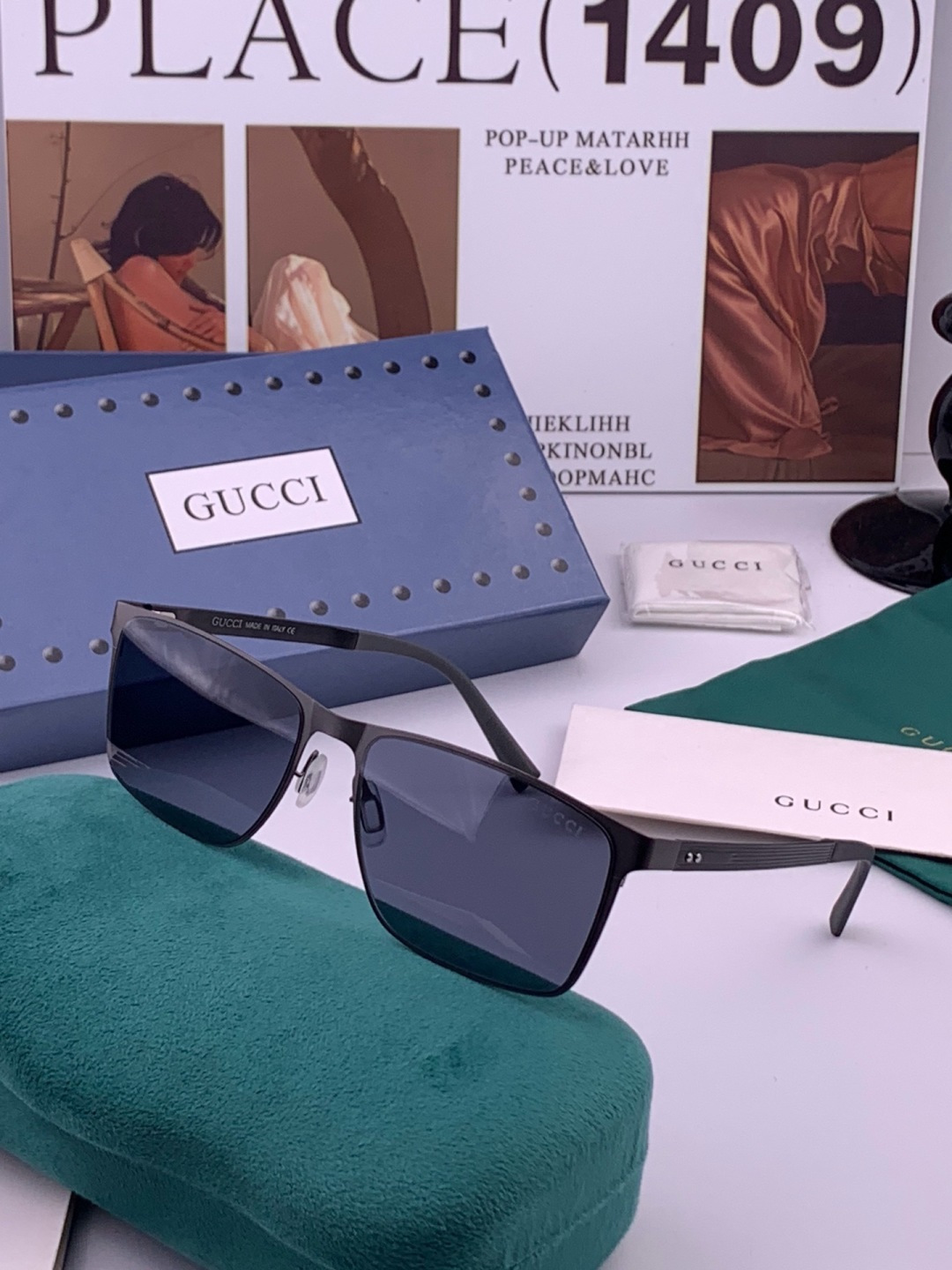 GUCCI 男款炫彩飞行员偏光太阳镜 ❤️材质：高清尼龙加厚卡槽高清偏光镜片 🌹无边框镜架💕颜👍型号：G