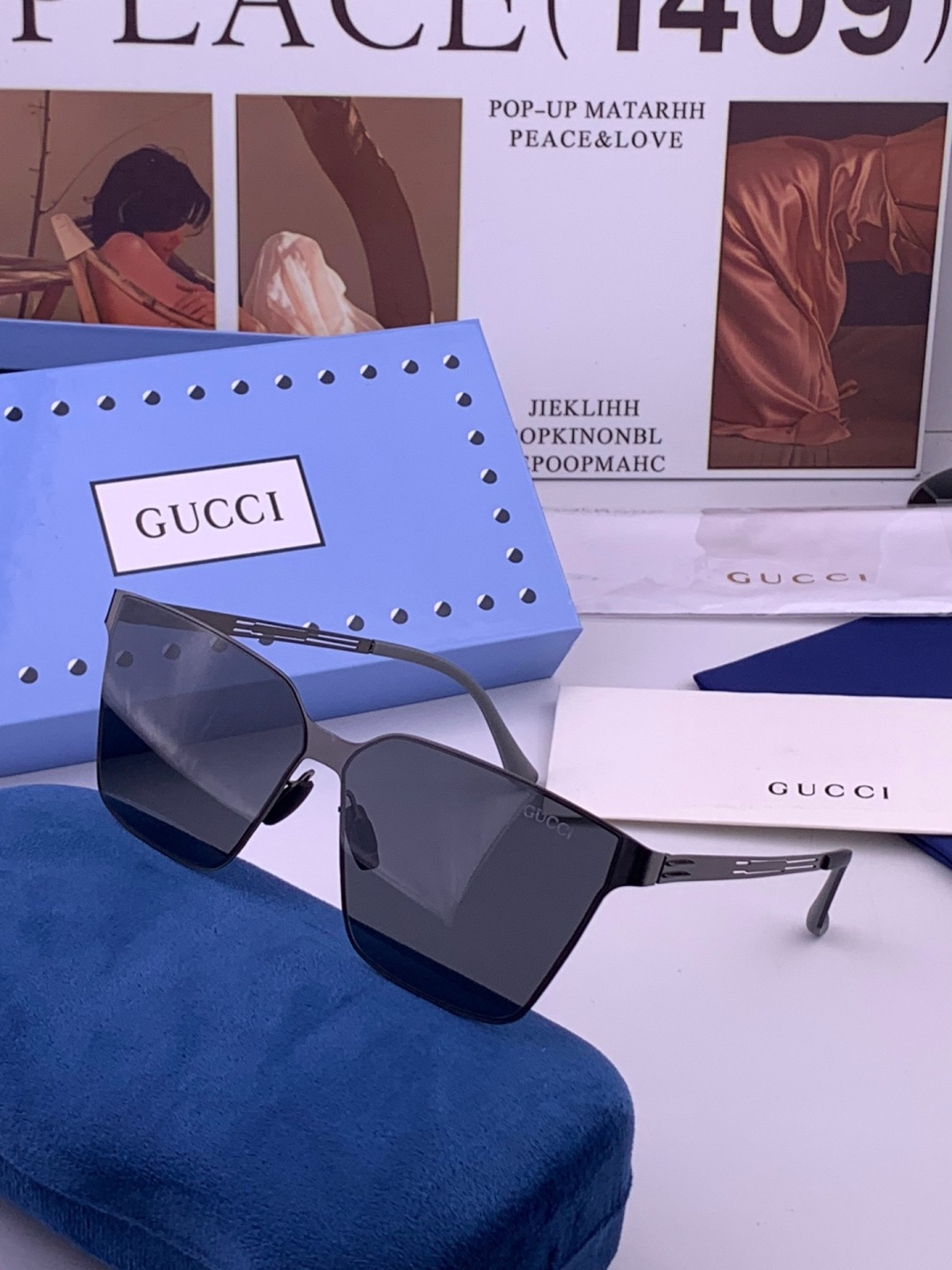 GUCC* 新款男女情侣款太阳iP电镀永不褪色 卖点：超轻超有弹性整幅眼镜无螺丝重要的是压不坏、镜片：高