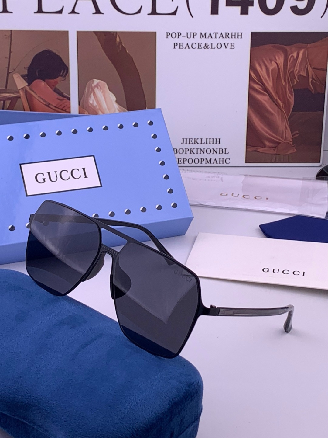 GUCCI 男款炫彩飞行员偏光太阳镜 ❤️材质：高清尼龙加厚卡槽高清偏光镜片 🌹无边框镜架💕颜👍型号：G