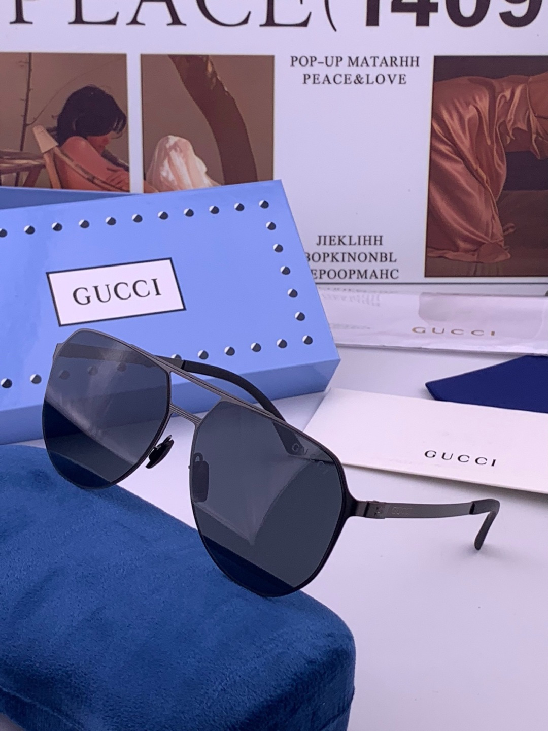 GUCCI 男款炫彩飞行员偏光太阳镜 ❤️材质：高清尼龙加厚卡槽高清偏光镜片 🌹无边框镜架💕颜👍型号：G