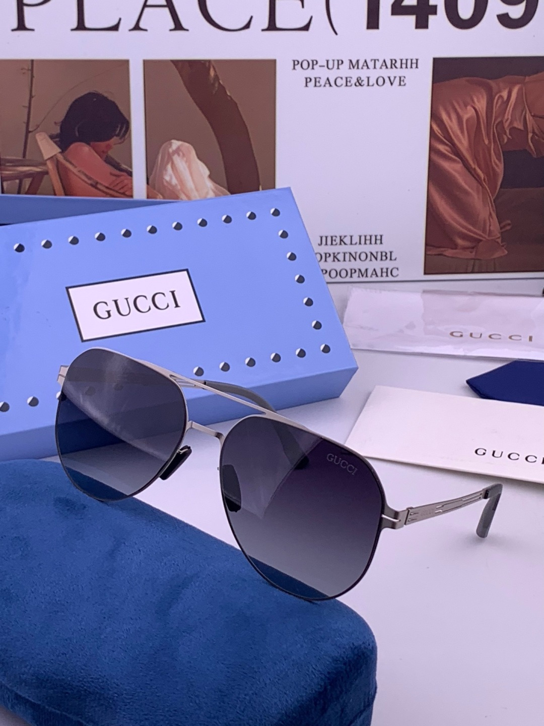 ♦️ GUCCI 新款男女情侣款太阳镜多边形墨镜iP电镀永不褪色 超轻超有弹性整幅眼镜无螺丝重要的是压不