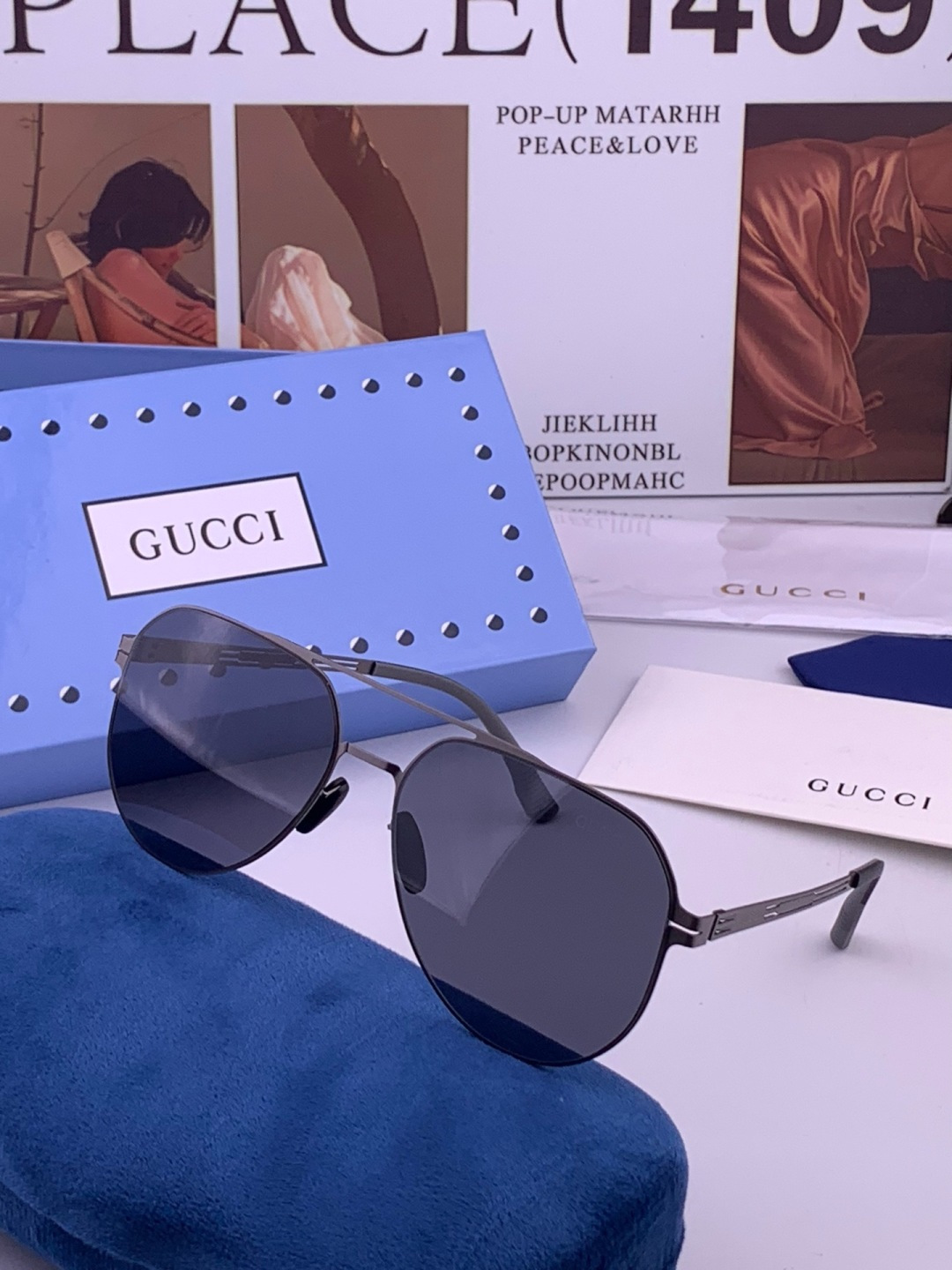 ♦️ GUCCI 新款男女情侣款太阳镜多边形墨镜iP电镀永不褪色 超轻超有弹性整幅眼镜无螺丝重要的是压不