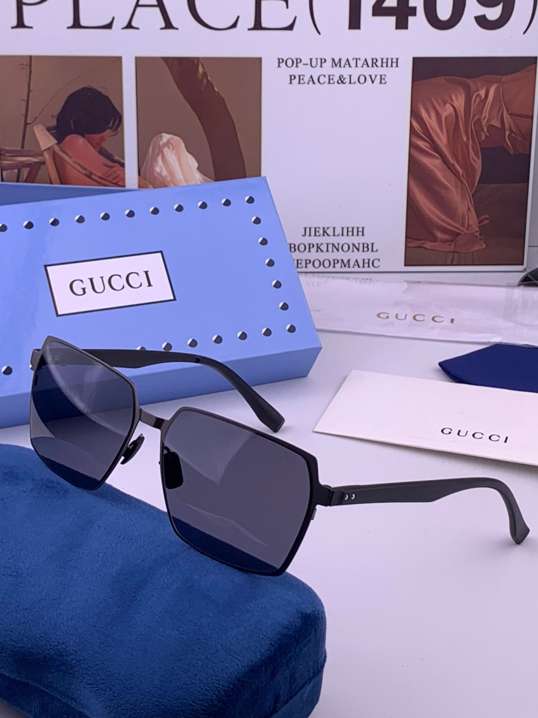 ♦️ GUCCI 新款男女情侣款太阳镜多边形墨镜iP电镀永不褪色 超轻超有弹性整幅眼镜无螺丝重要的是压不