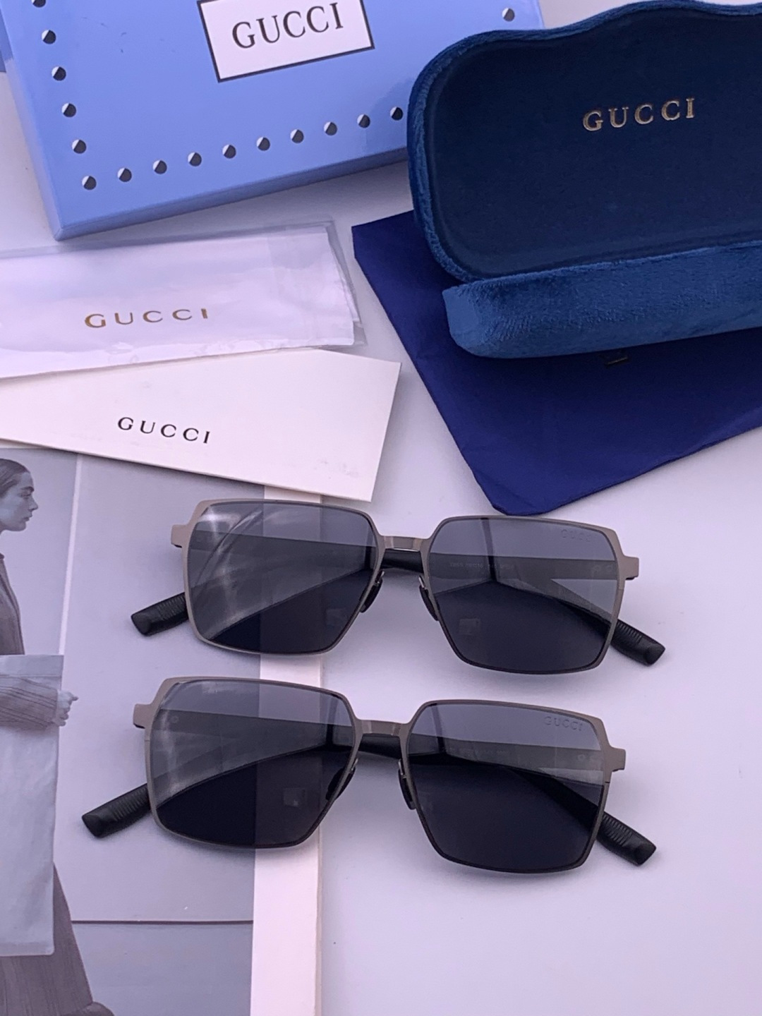 ♦️ GUCCI 新款男女情侣款太阳镜多边形墨镜iP电镀永不褪色 超轻超有弹性整幅眼镜无螺丝重要的是压不