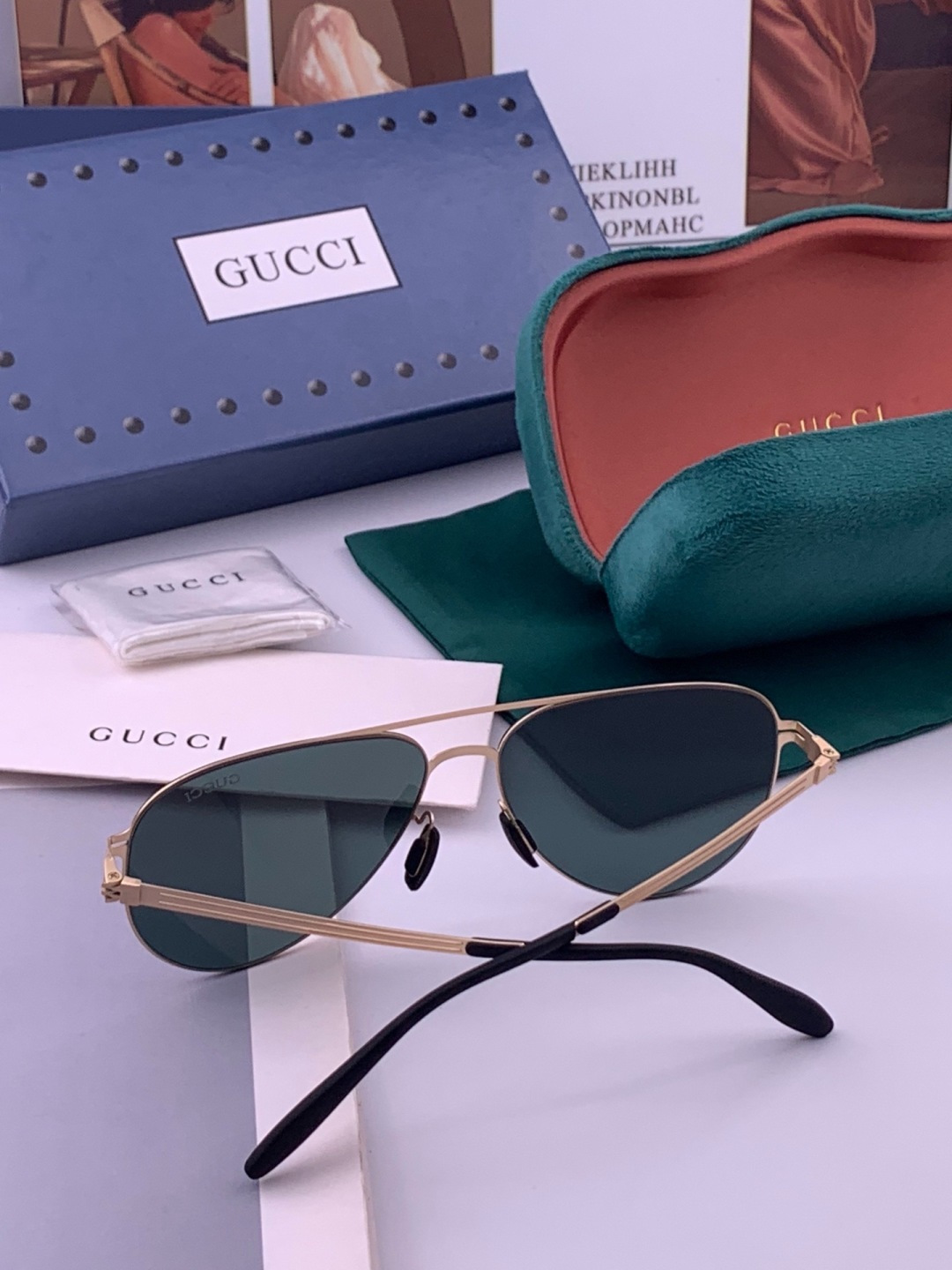 ♦️ GUCCI新款男女情侣款太阳镜多边形墨镜iP电镀永不褪色 超轻超有弹性整幅眼镜无螺丝重要的是压不坏