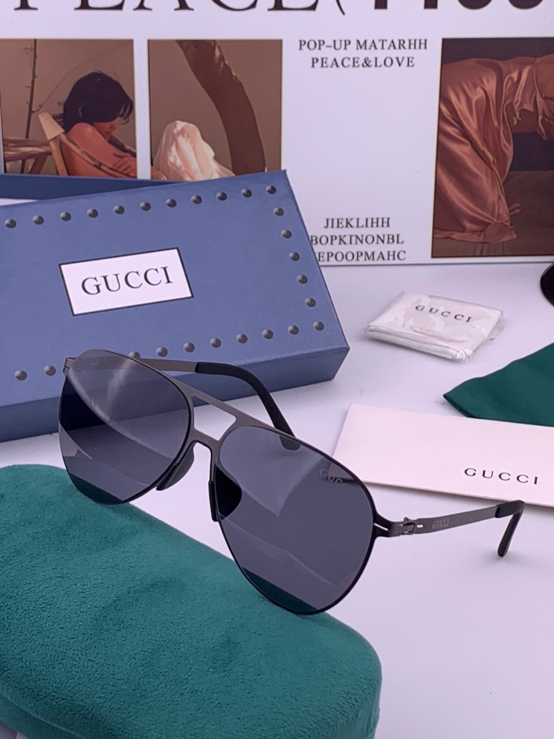 ♦️ GUCCI 新款男女情侣款太阳镜多边形墨镜iP电镀永不褪色 超轻超有弹性整幅眼镜无螺丝重要的是压不