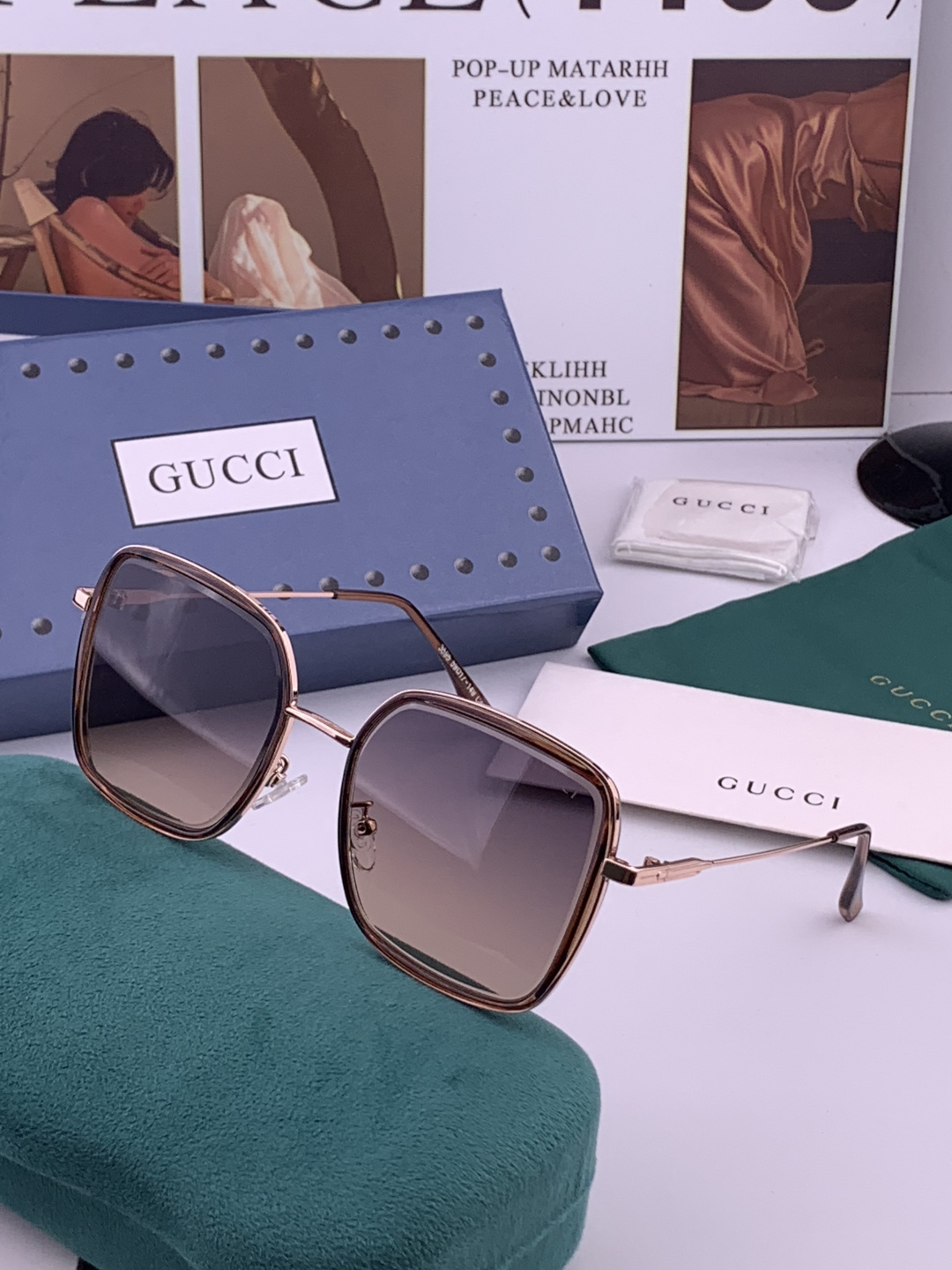 GUCCI 开春新款太阳镜 各路网红纷纷带起气场满分‼️ 俏皮甜美.上脸效果更佳.金属质感超好 型号：G