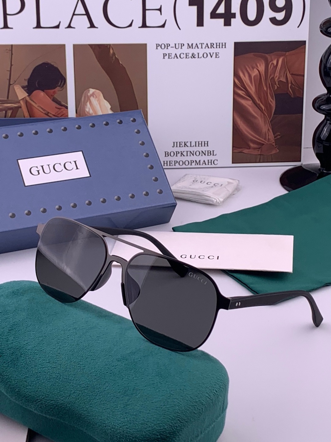 GUCCI 男款炫彩飞行员偏光太阳镜 ❤️材质：高清尼龙加厚卡槽高清偏光镜片 🌹无边框镜架💕颜👍型号：G