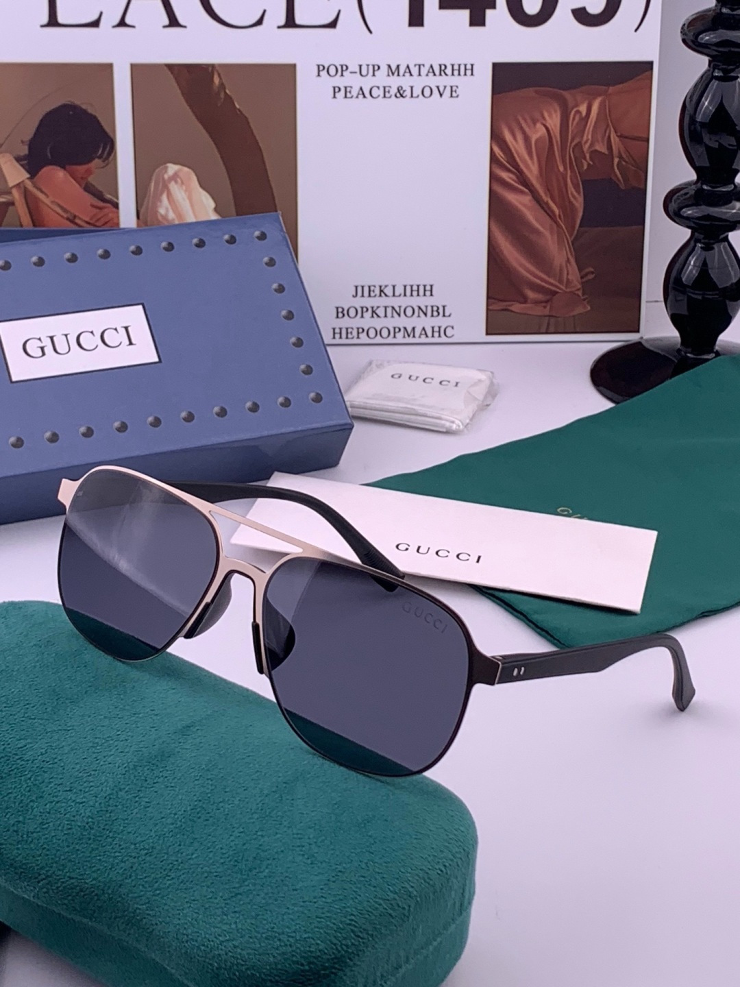 GUCCI 男款炫彩飞行员偏光太阳镜 ❤️材质：高清尼龙加厚卡槽高清偏光镜片 🌹无边框镜架💕颜👍型号：G