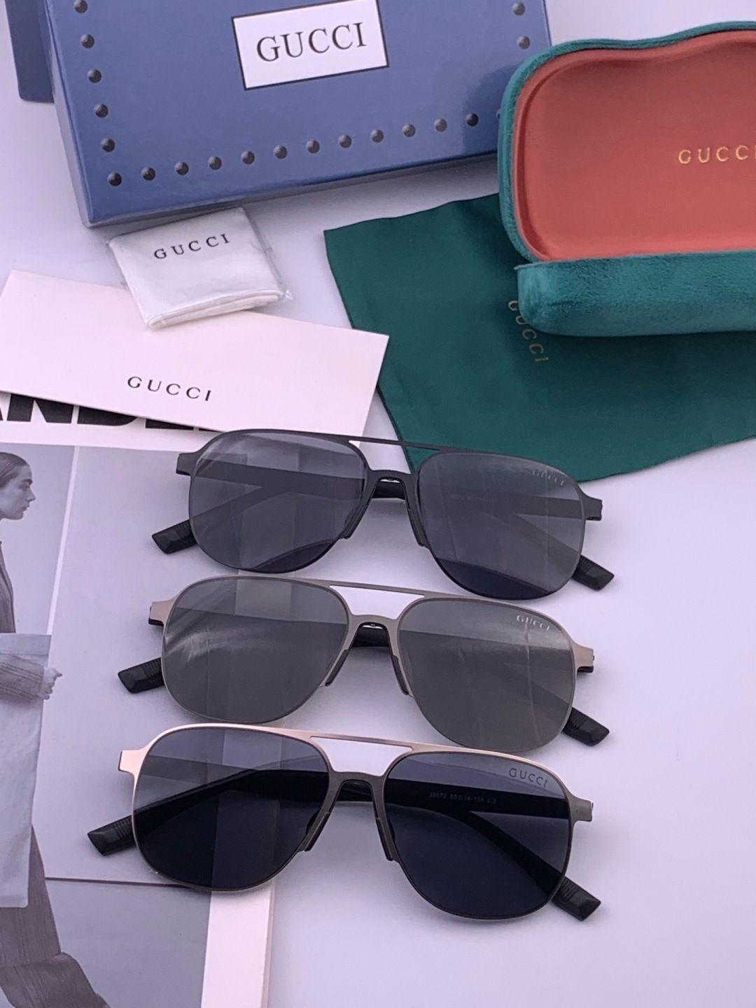 GUCCI 男款炫彩飞行员偏光太阳镜 ❤️材质：高清尼龙加厚卡槽高清偏光镜片 🌹无边框镜架💕颜👍型号：G