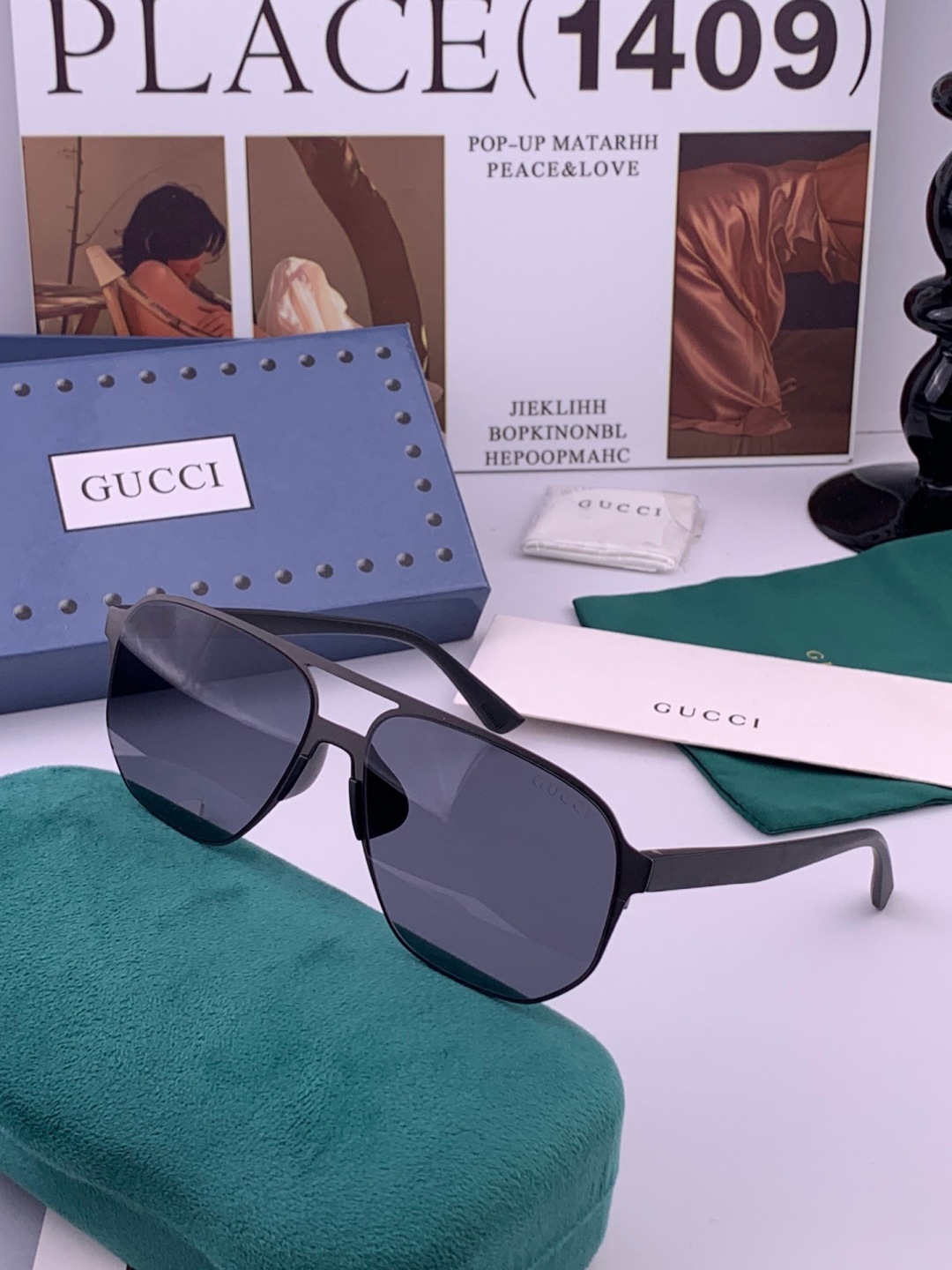 GUCCI 男款炫彩飞行员偏光太阳镜 ❤️材质：高清尼龙加厚卡槽高清偏光镜片 🌹无边框镜架💕颜👍型号：G
